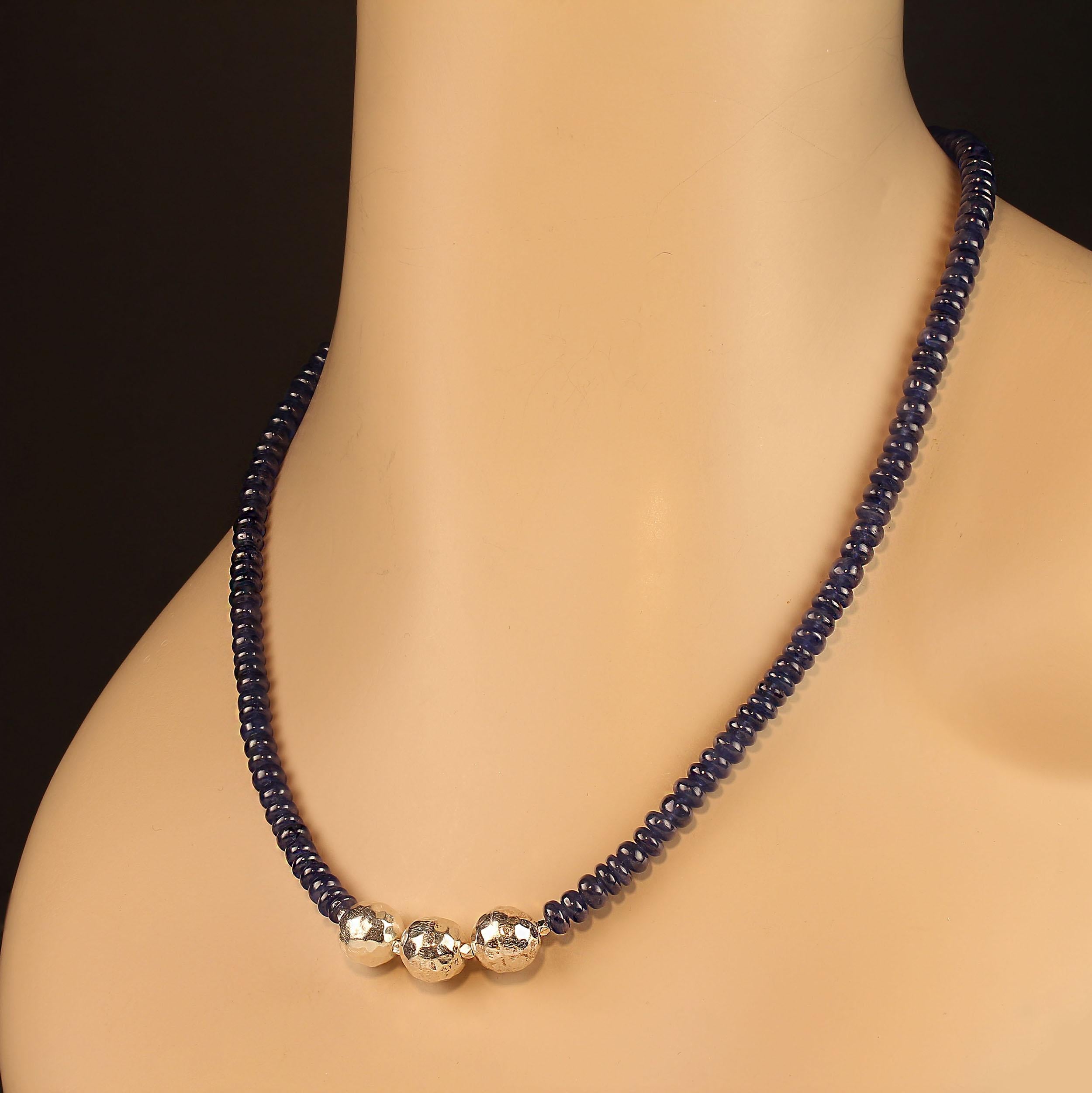 Round Cut AJD Elegant Blue Sapphire and Sterling Silver 19 Inch Necklace For Sale