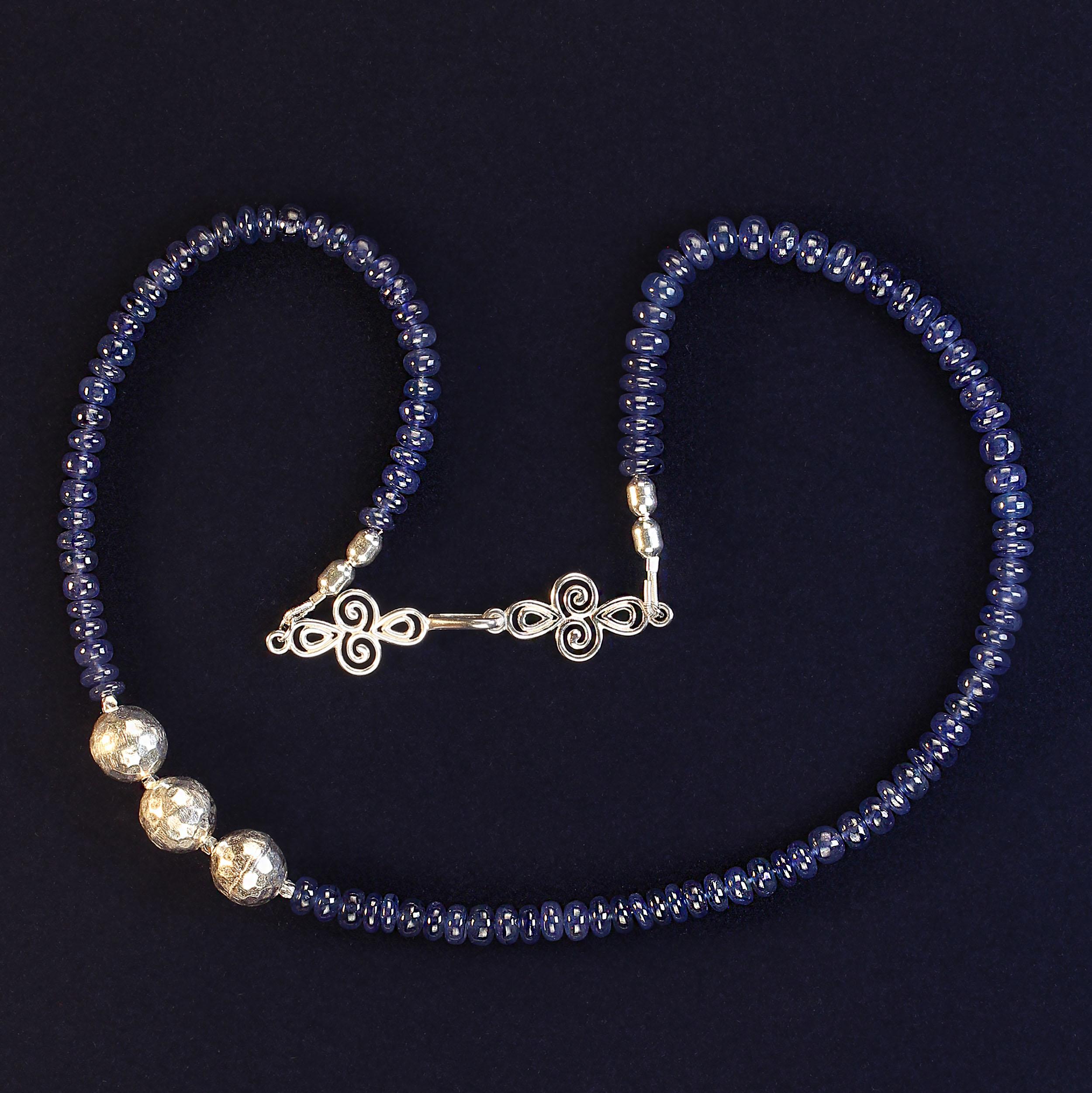 AJD Elegant Blue Sapphire and Sterling Silver 19 Inch Necklace In New Condition For Sale In Raleigh, NC