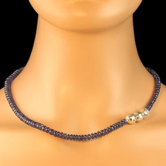 AJD Elegante 19 Zoll Halskette aus Sterlingsilber mit blauem Saphir und Sterlingsilber
