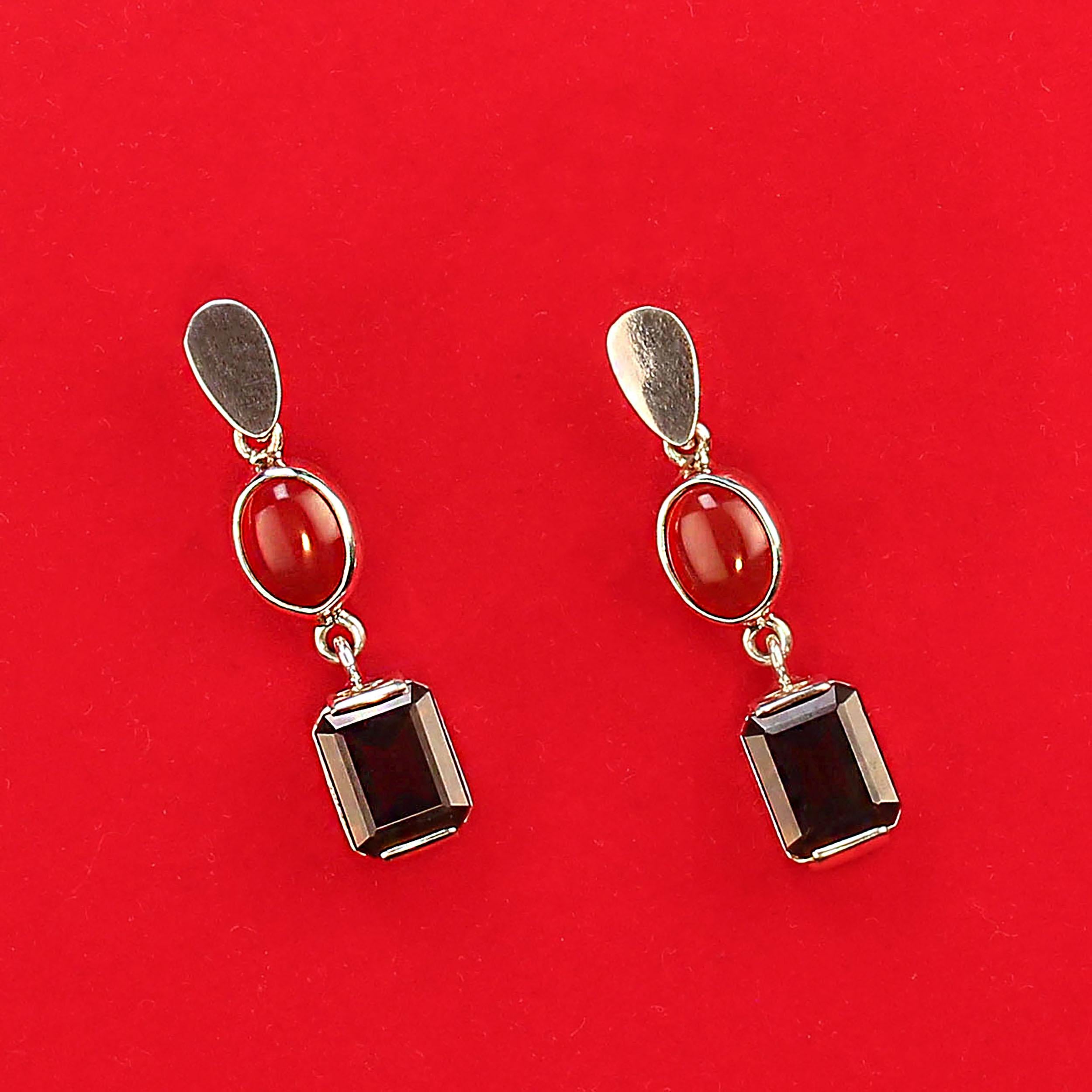 AJD Elegant Carnelian and Smoky Quartz Dangle Earrings For Sale 2