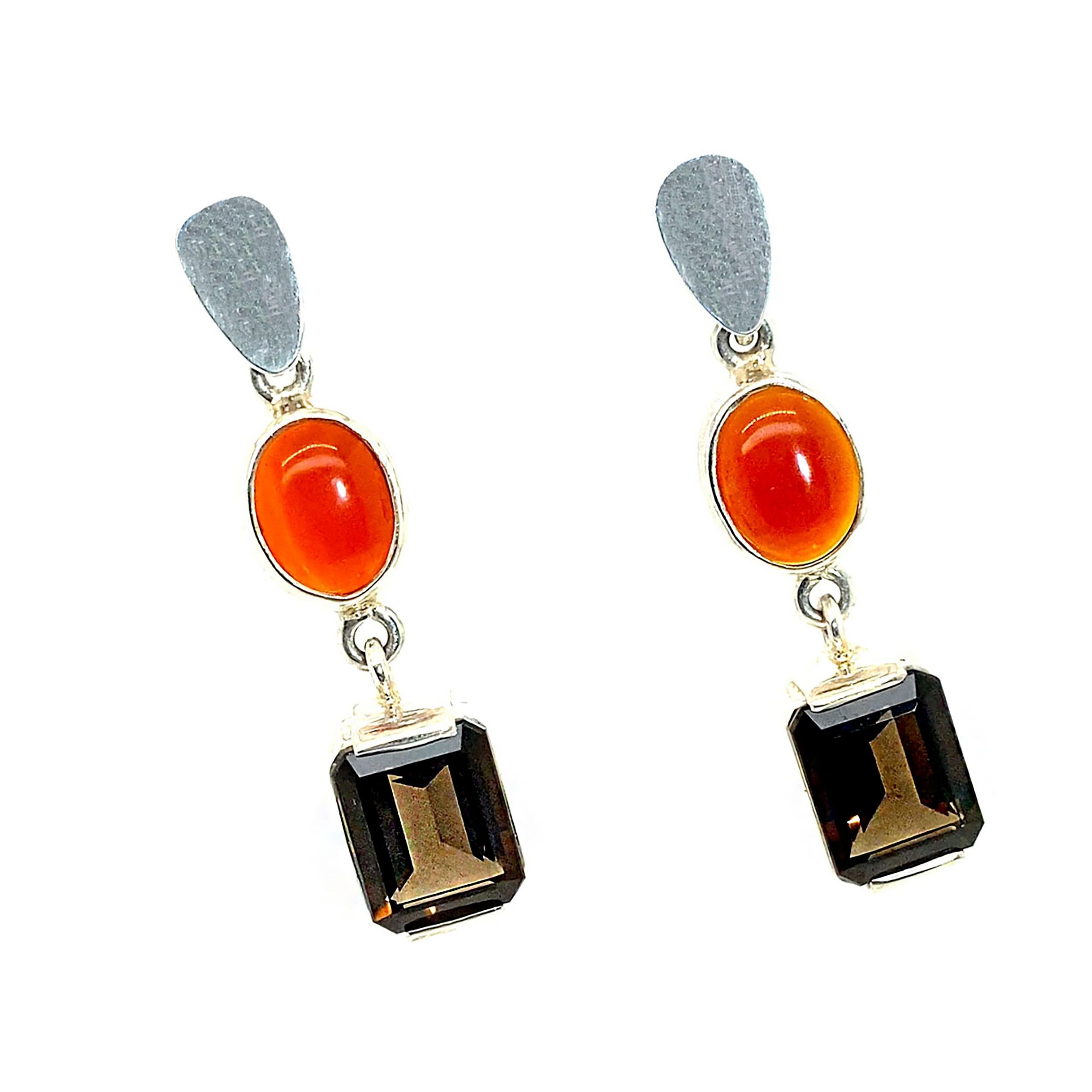 AJD Elegant Carnelian and Smoky Quartz Dangle Earrings For Sale 3