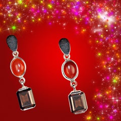 AJD Orecchini pendenti eleganti in corniola e quarzo fumé