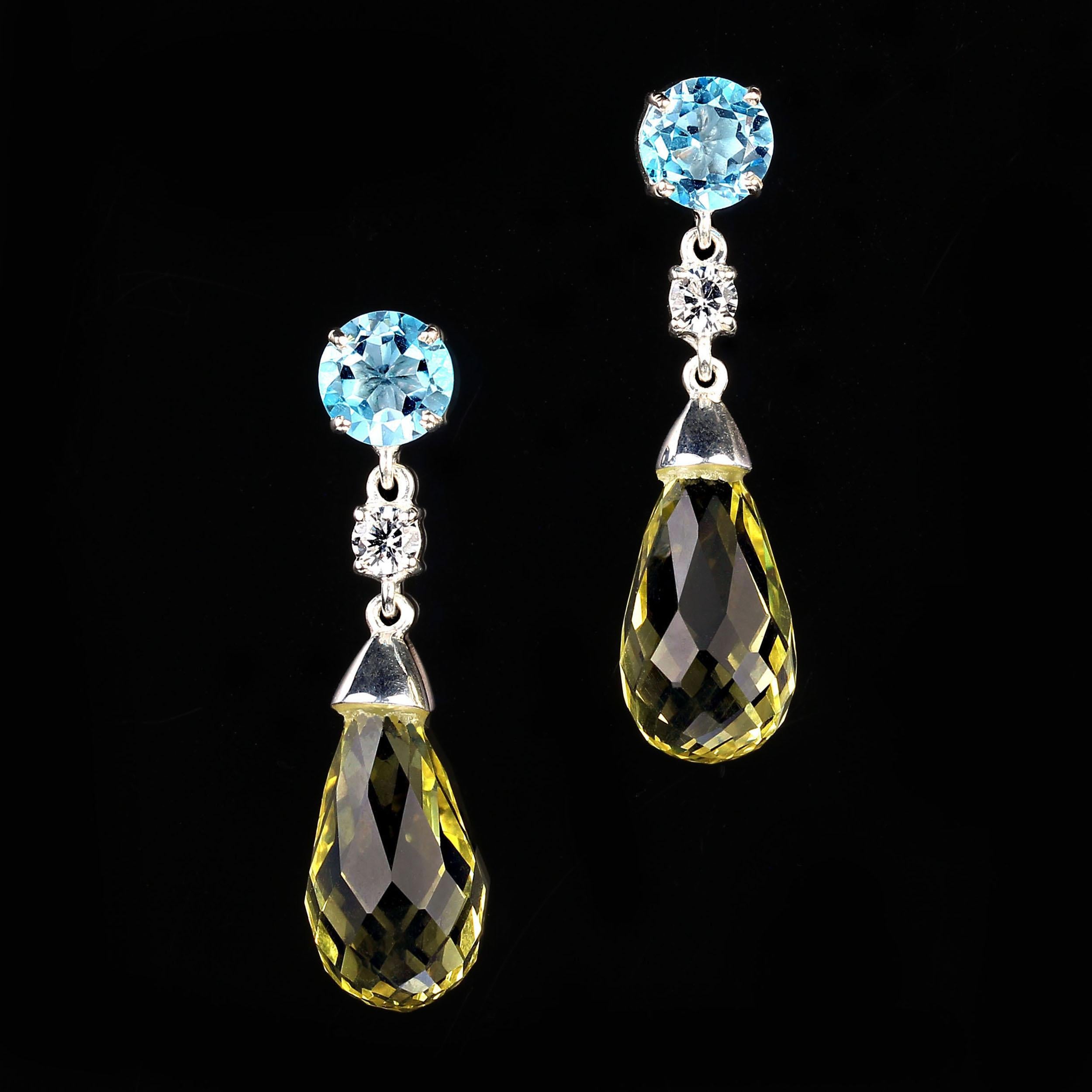 Artisan AJD Elegant Dangle Lemon Quartz and Blue Topaz Sterling Silver Earrings