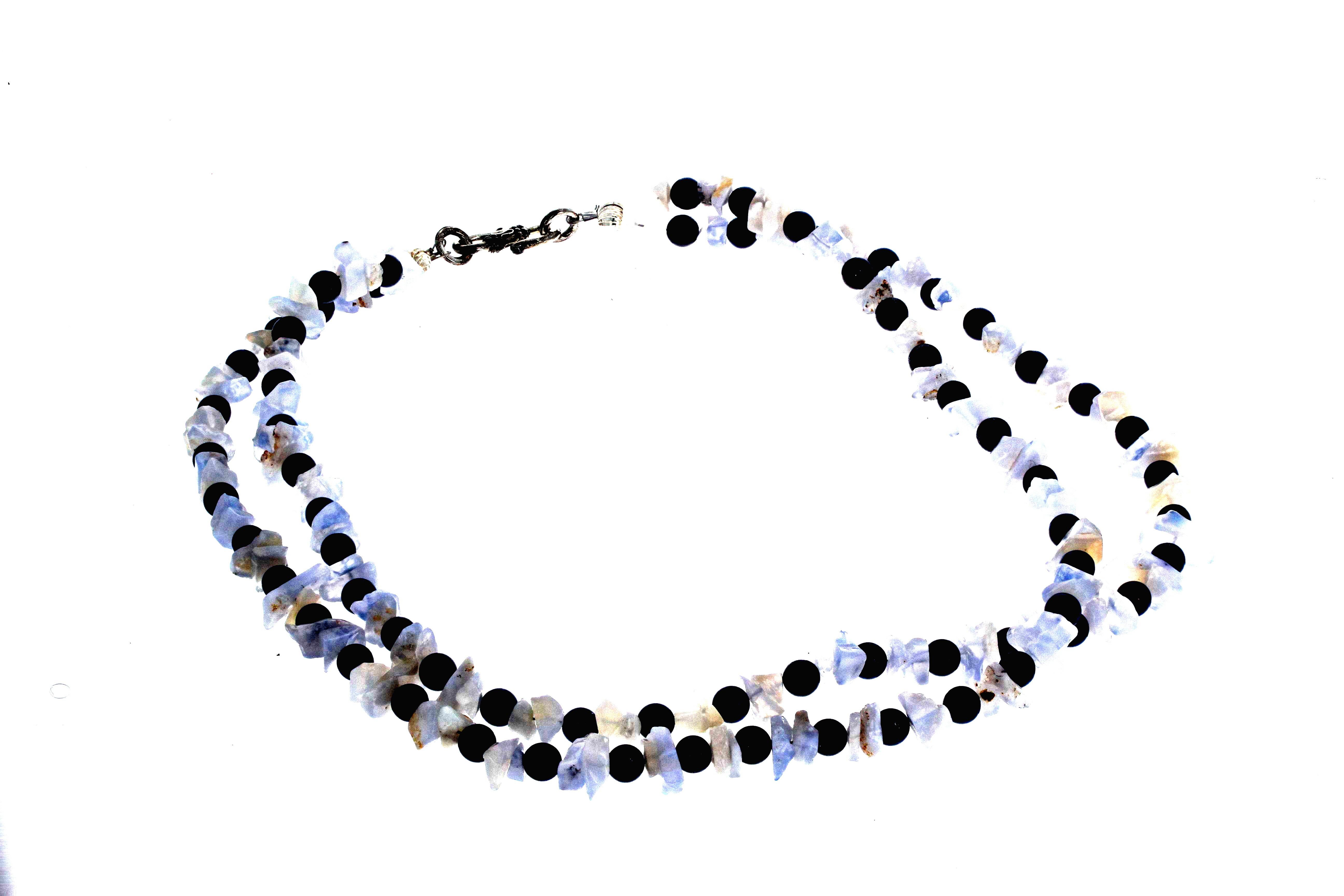 AJD Elegante doppelreihige Halskette aus blauem Lapislazuli und blauem Chalcedon 18,5