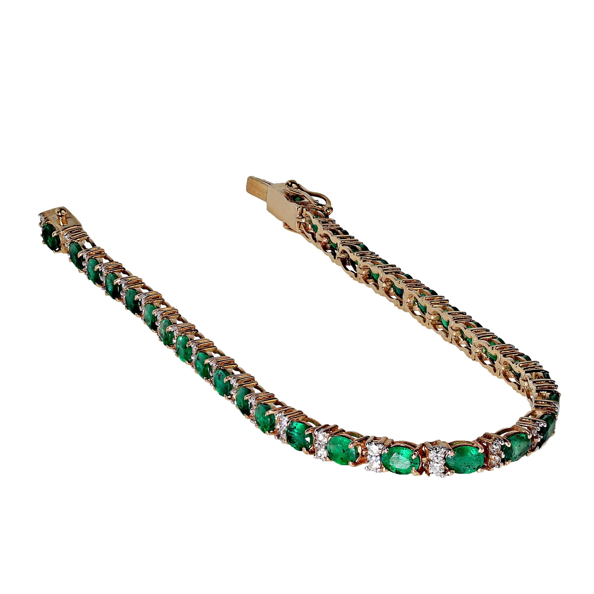 Artisan AJD Elegant Emerald and Diamond 14 Karat Bracelet May Birthstone
