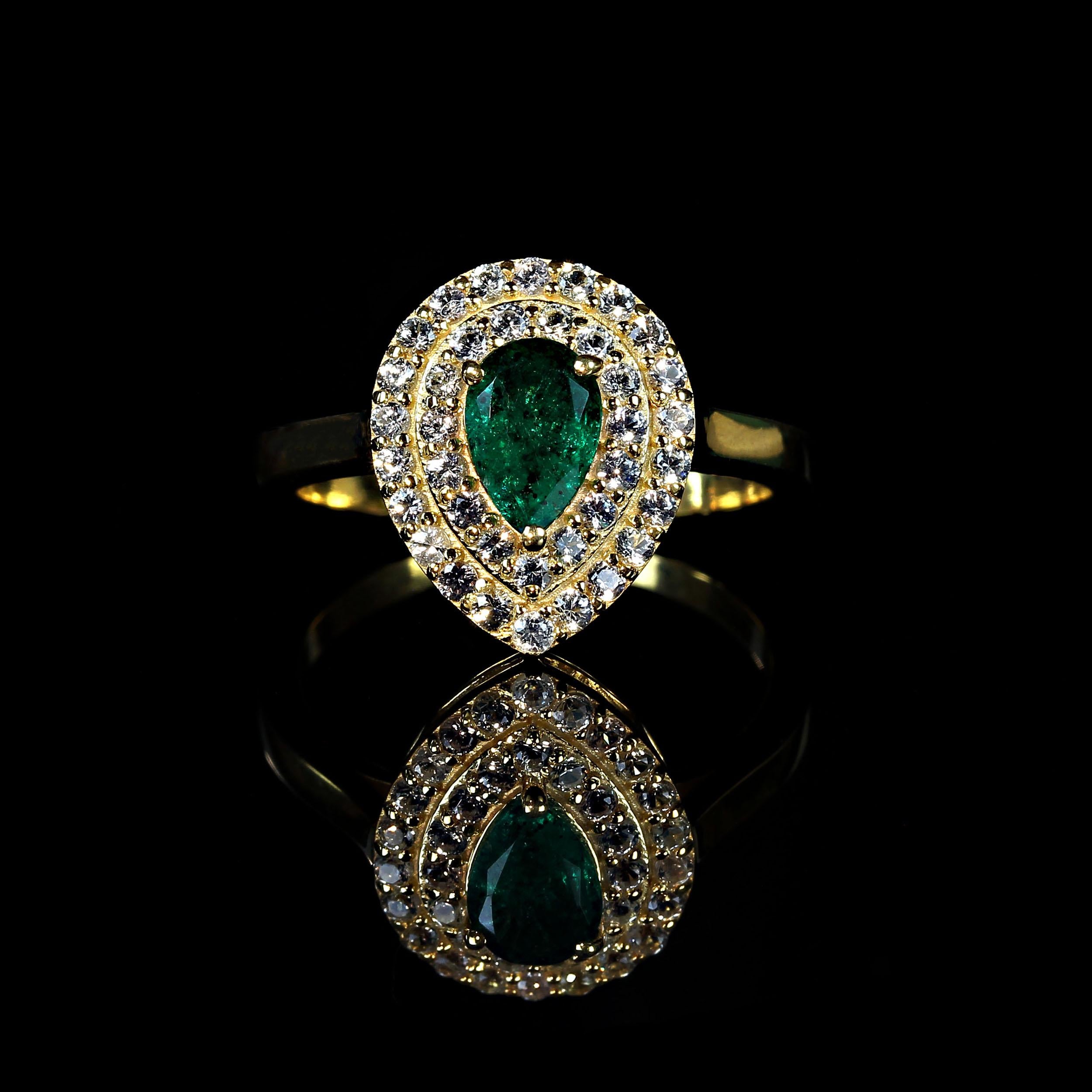 Artisan AJD Elegant Emerald and White Sapphire Ring For Sale
