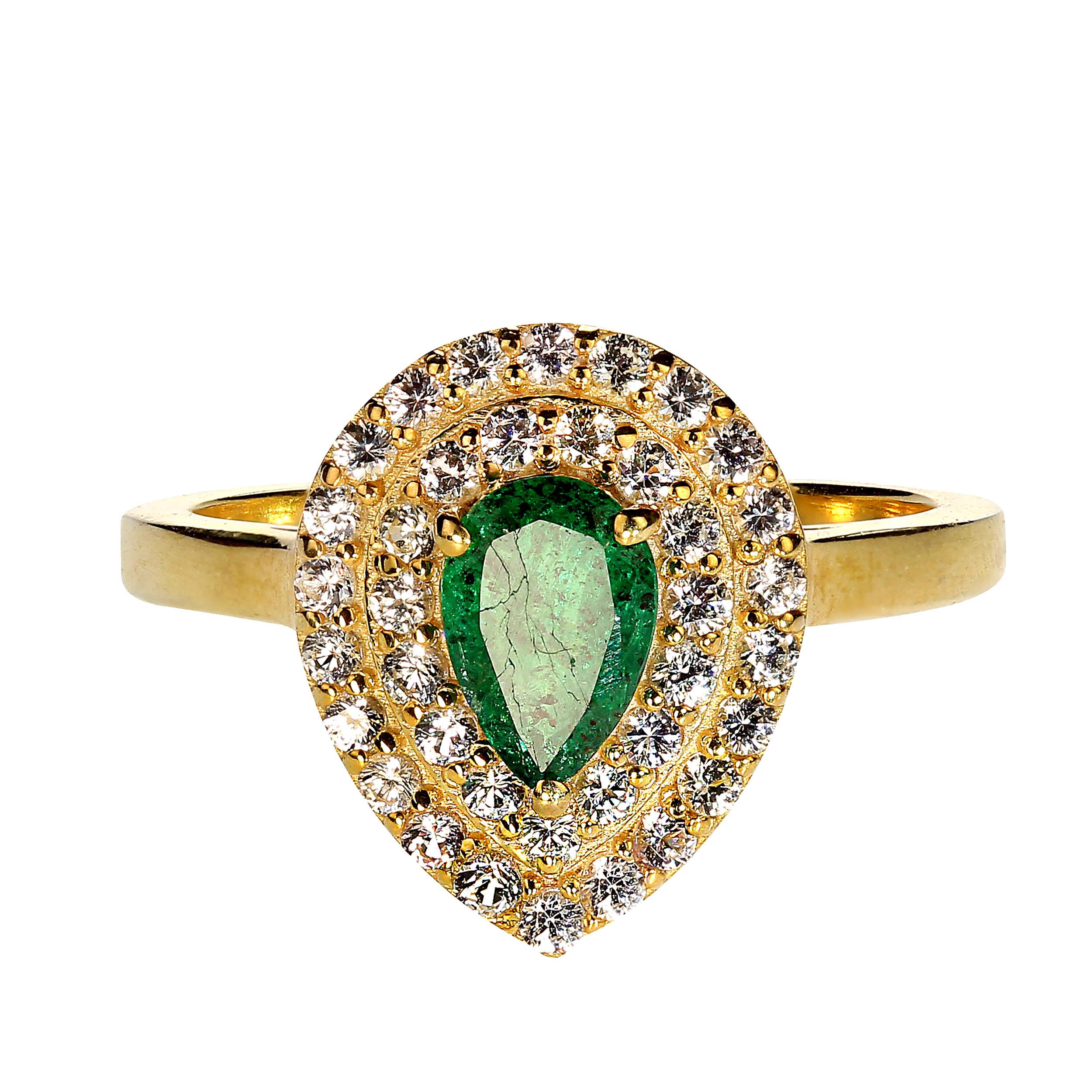 Women's or Men's AJD Elegant Emerald and White Sapphire Ring For Sale