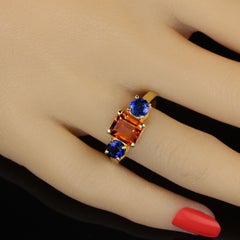 AJD Anello elegante con citrino taglio smeraldo e kyanite blu rotonda