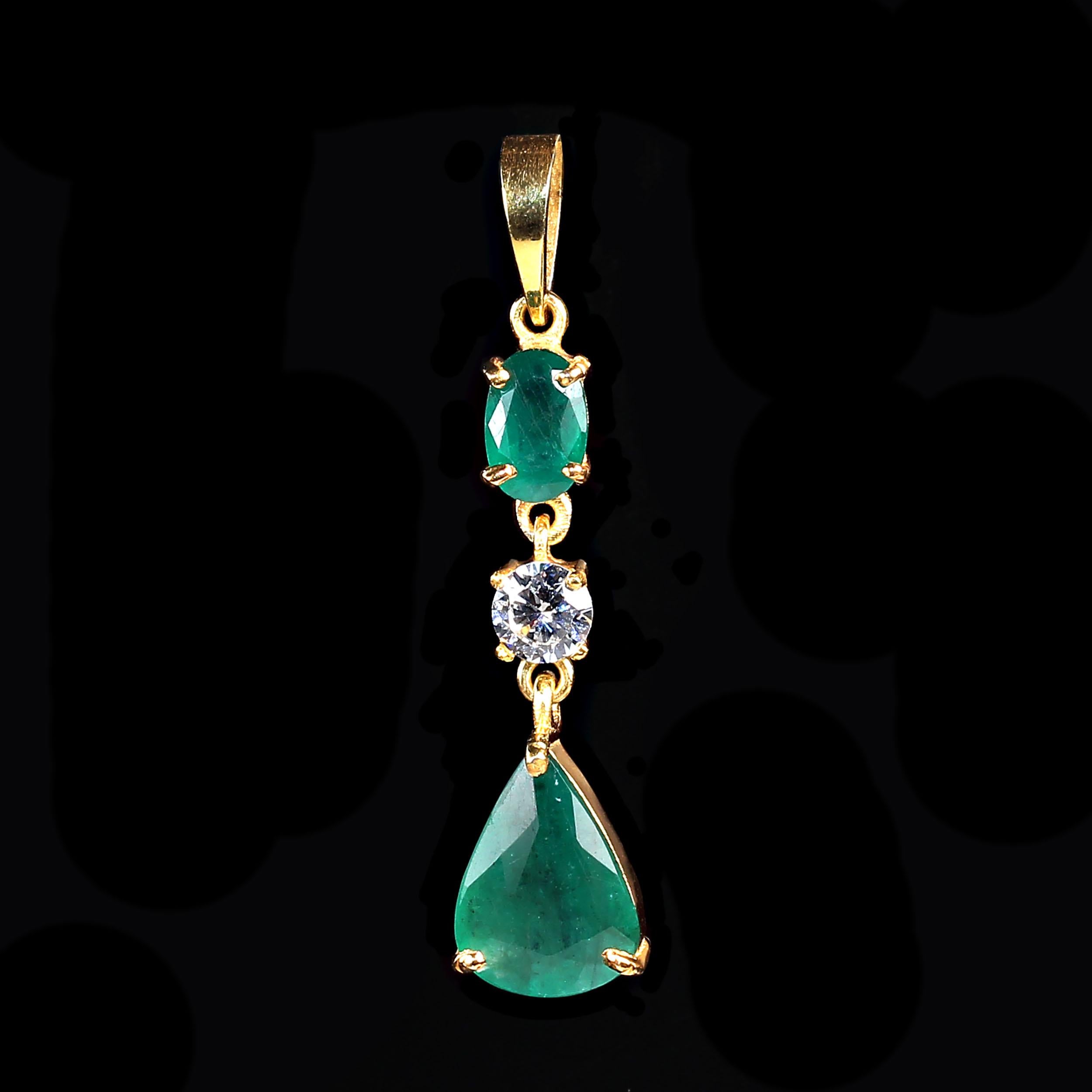 Artisan AJD Elegant Emerald Pendant in Gold Rhodium over Sterling Silver For Sale