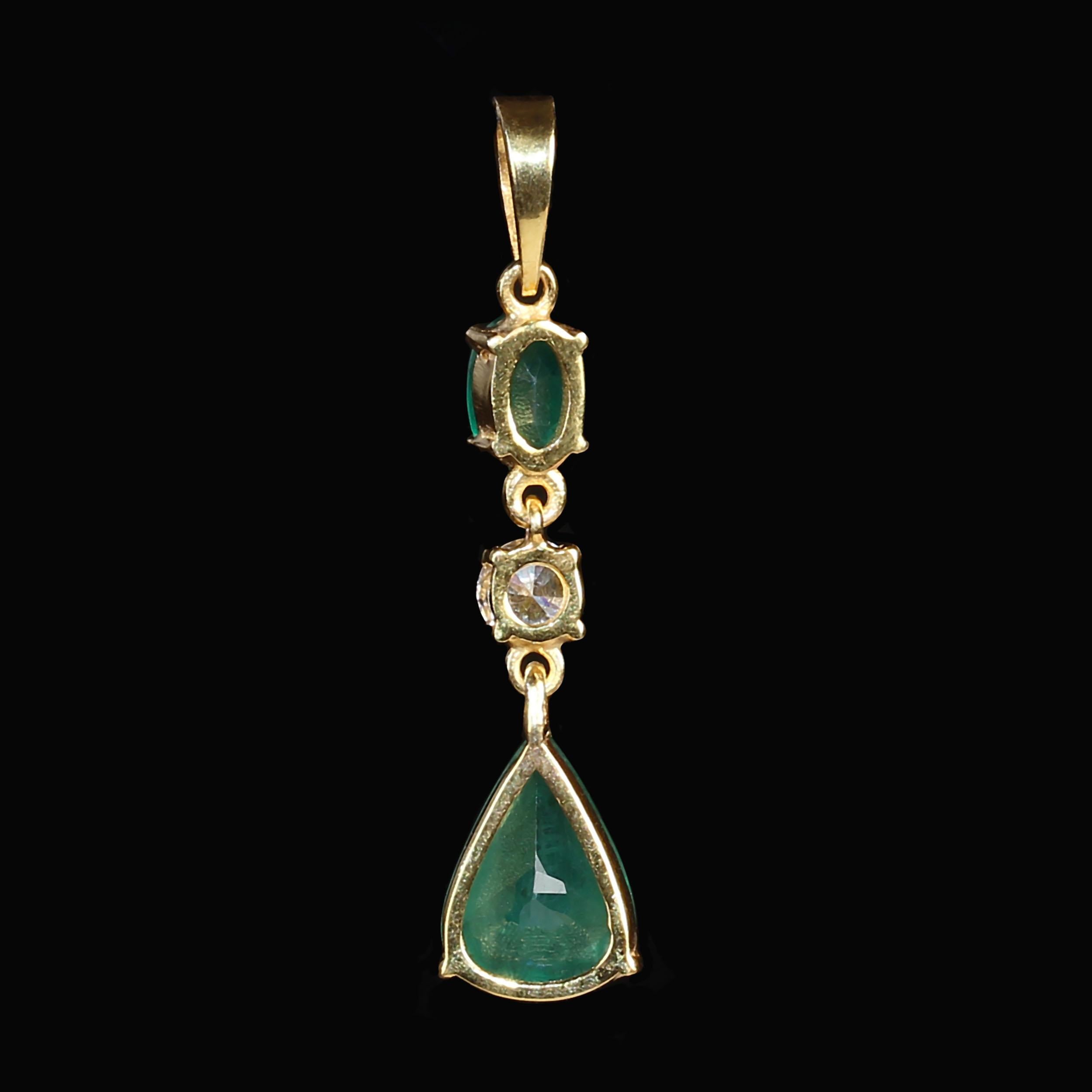 Pear Cut AJD Elegant Emerald Pendant in Gold Rhodium over Sterling Silver For Sale