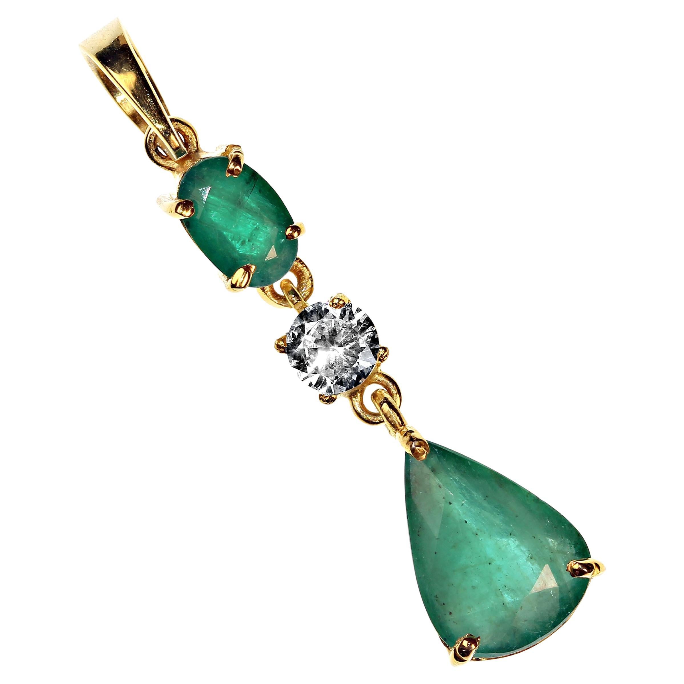 AJD Elegant Emerald Pendant in Gold Rhodium over Sterling Silver