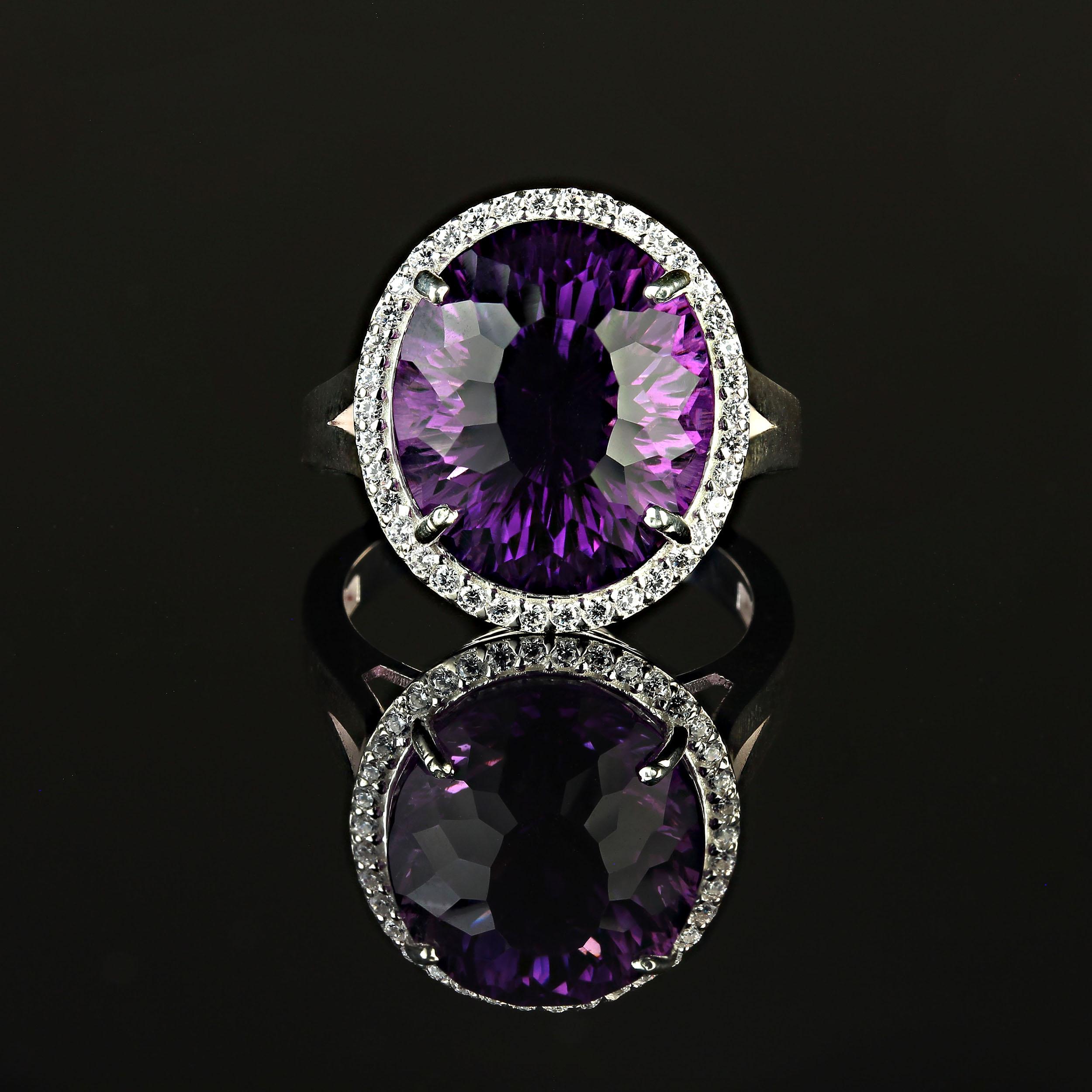 Artisan AJD Elegant Cocktail Ring of Amethyst and Sparkling Zircons February Birthstone! For Sale