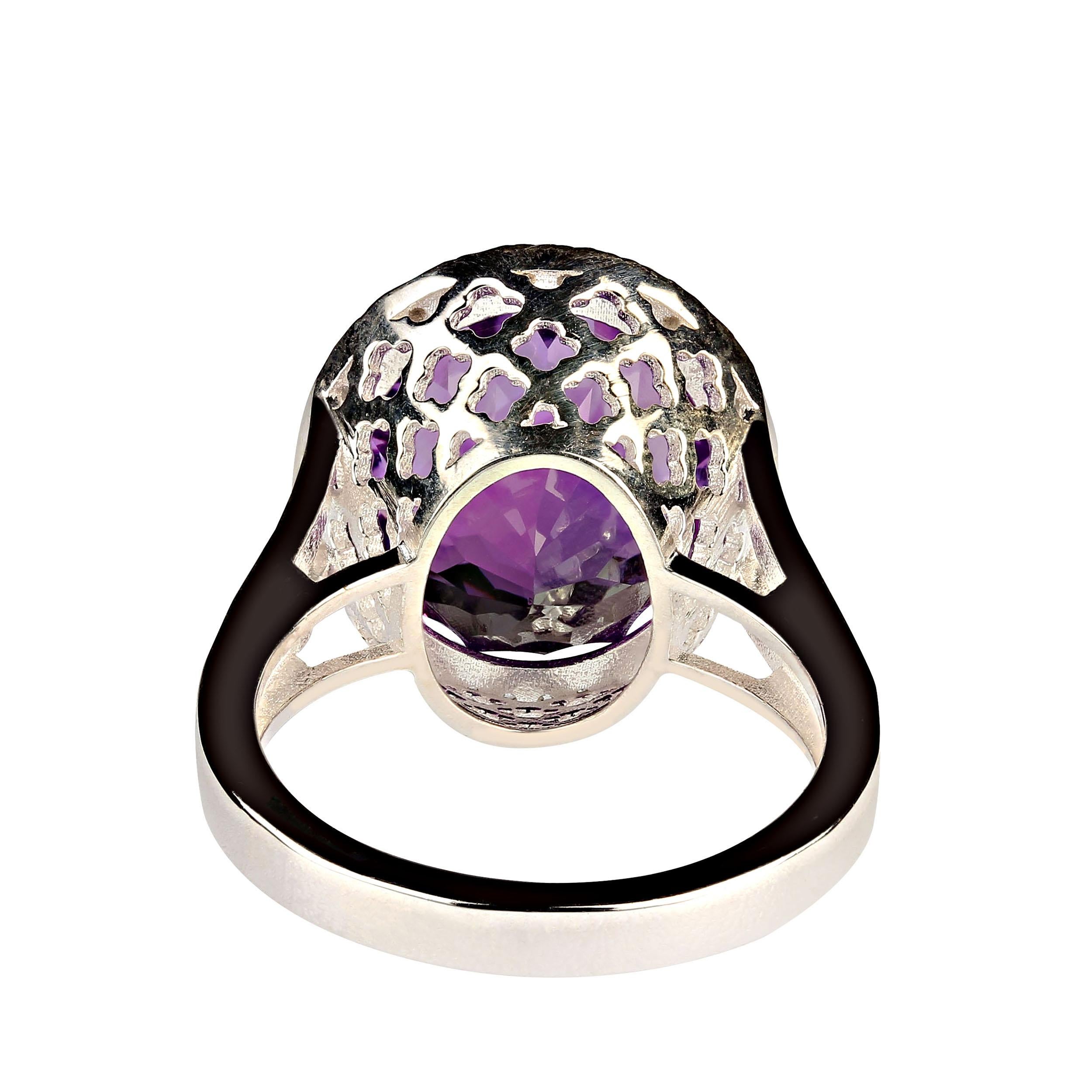 Oval Cut AJD Elegant Cocktail Ring of Amethyst and Sparkling Zircons February Birthstone! For Sale