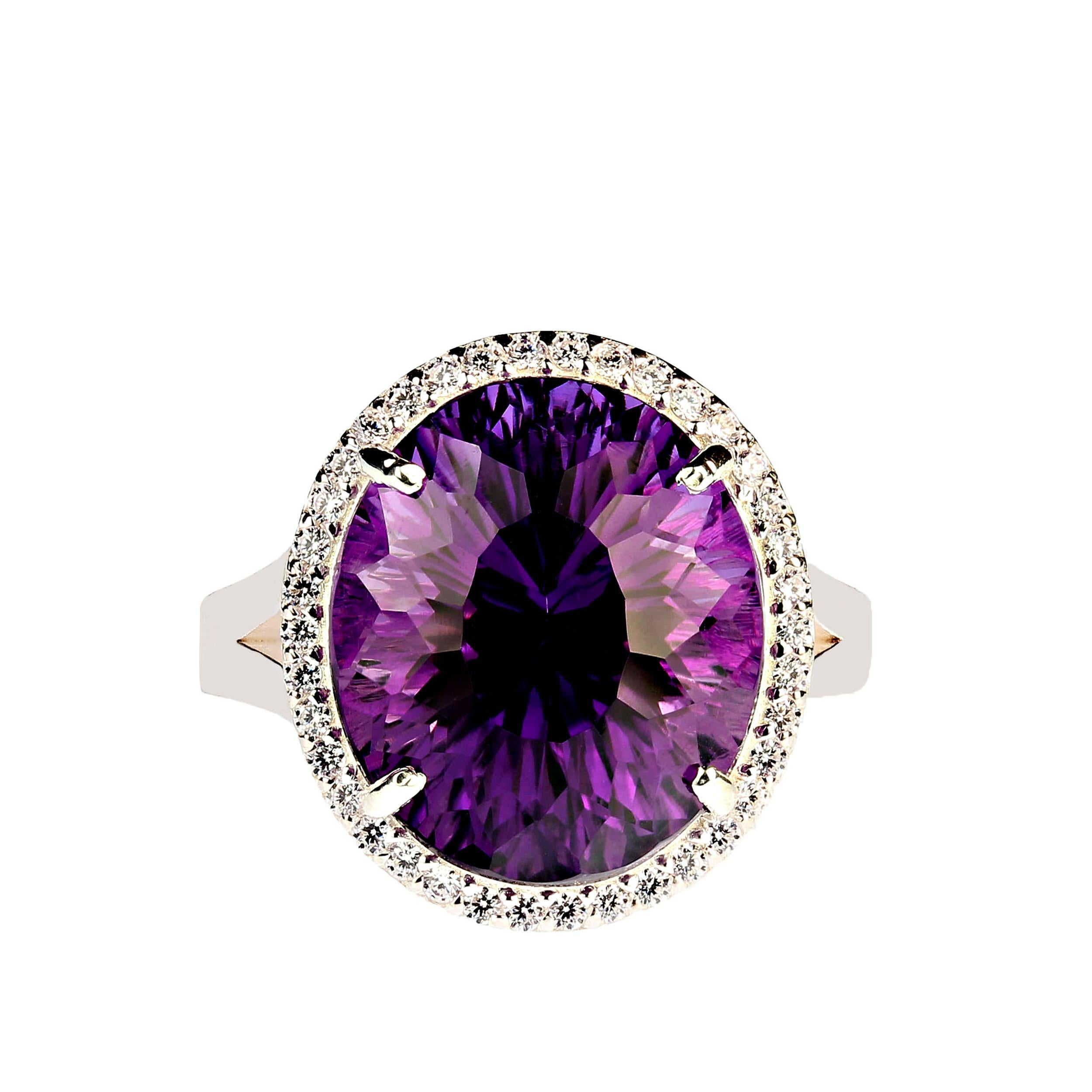 Women's or Men's AJD Elegant Cocktail Ring of Amethyst and Sparkling Zircons February Birthstone! For Sale