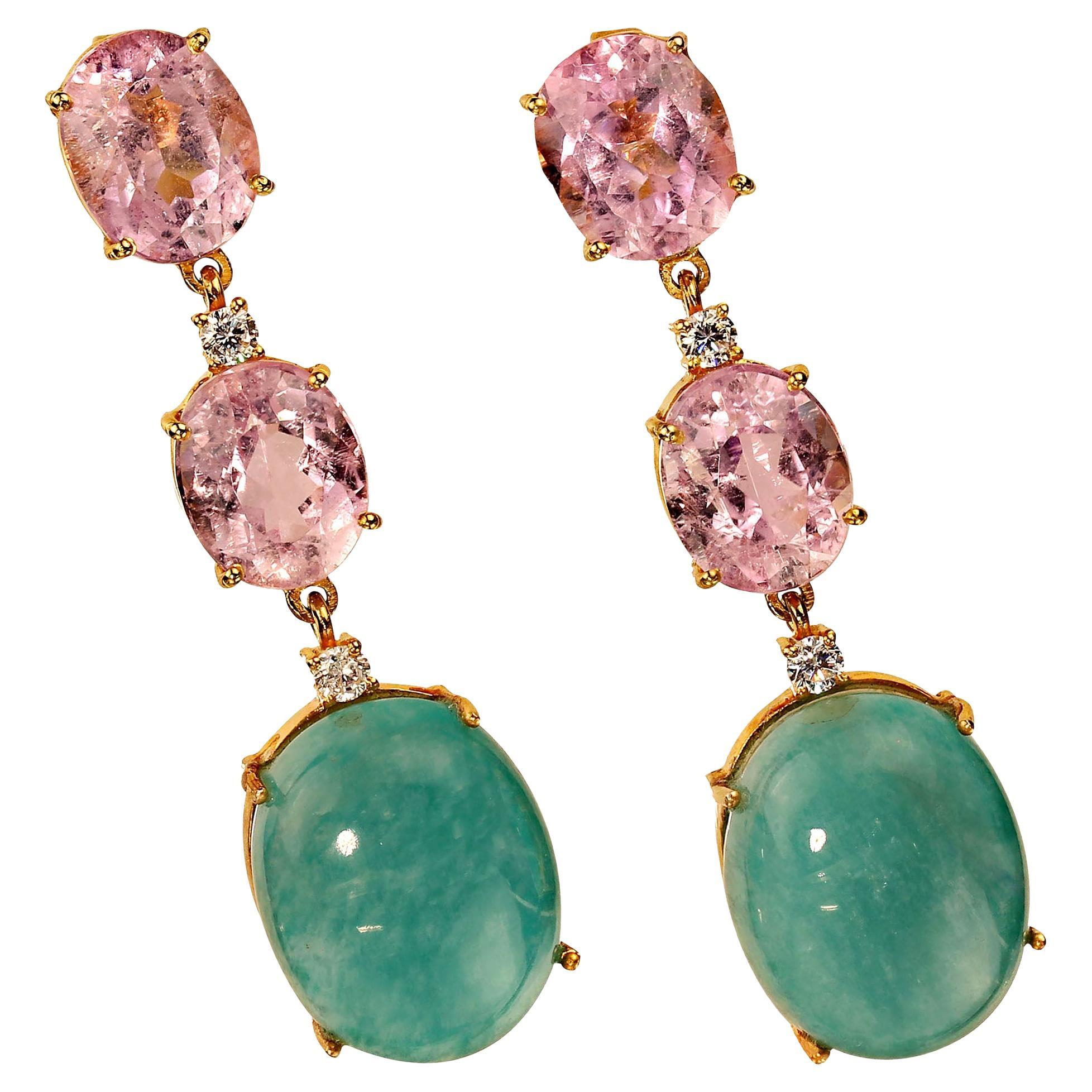 AJD Elegant Evening Dangle Earrings of Kunzite and Amazonite