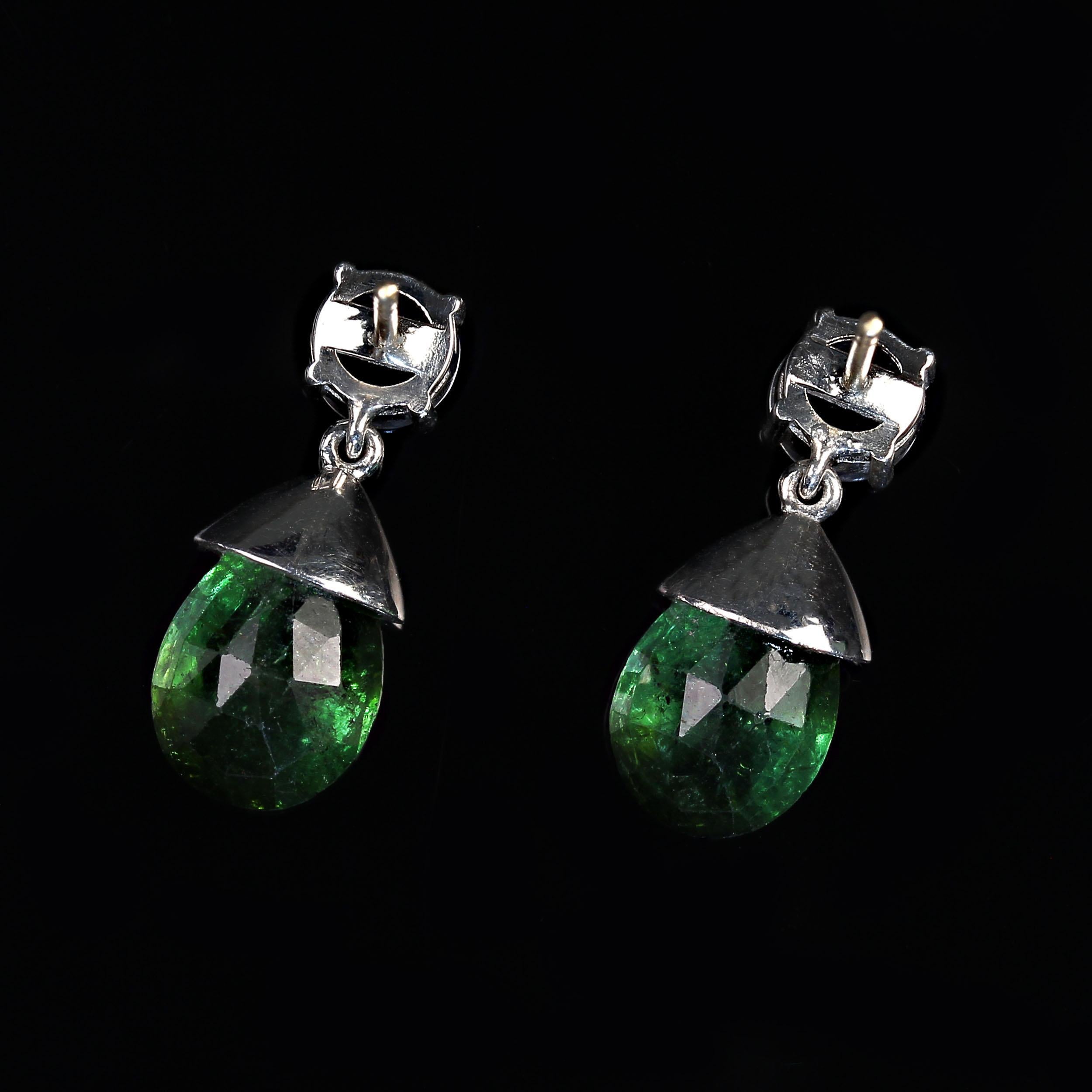 Artisan AJD Elegant Evening Earrings of Genuine Zircons and Green Tourmalines For Sale