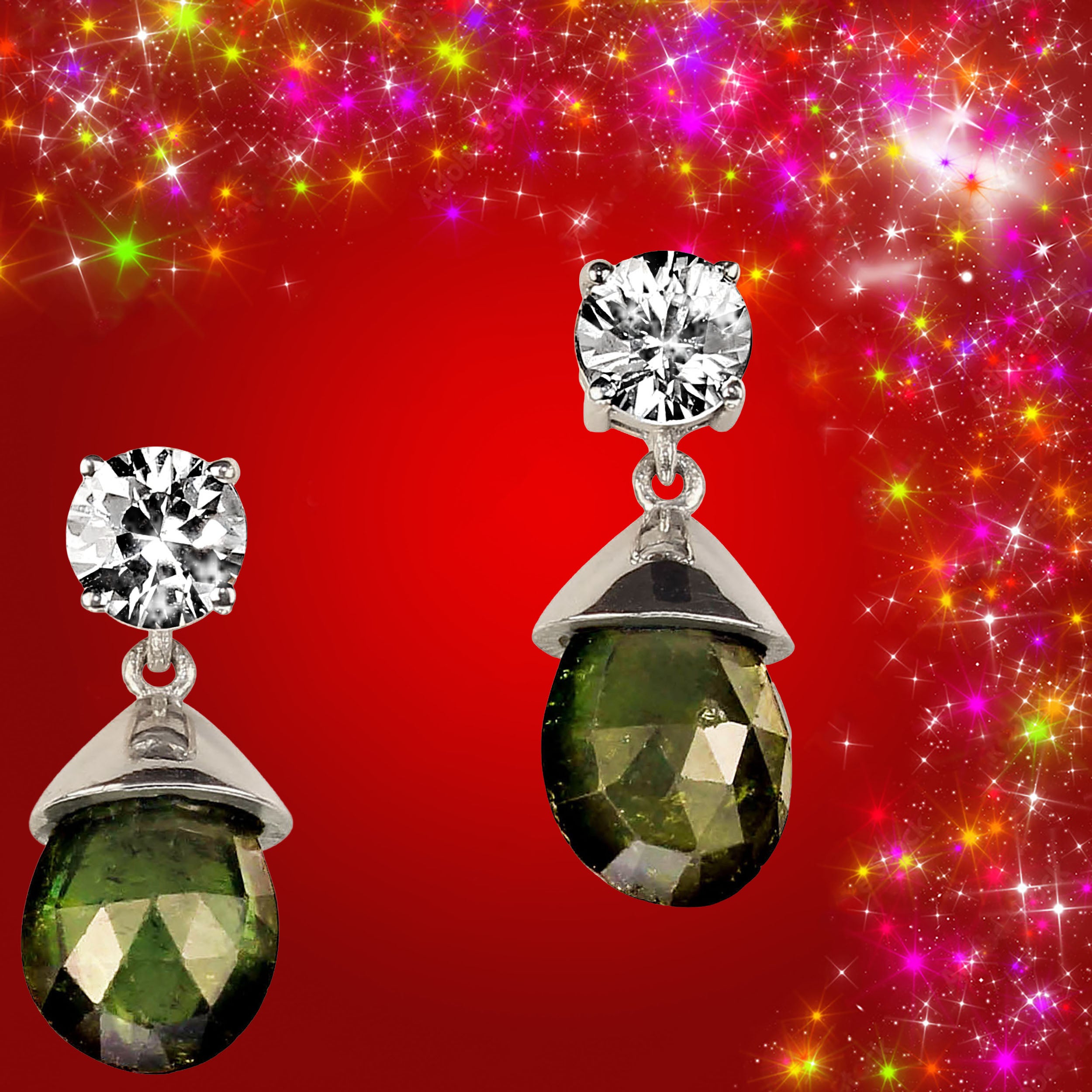 AJD Orecchini da sera eleganti di zirconi autentici e tormaline verdi