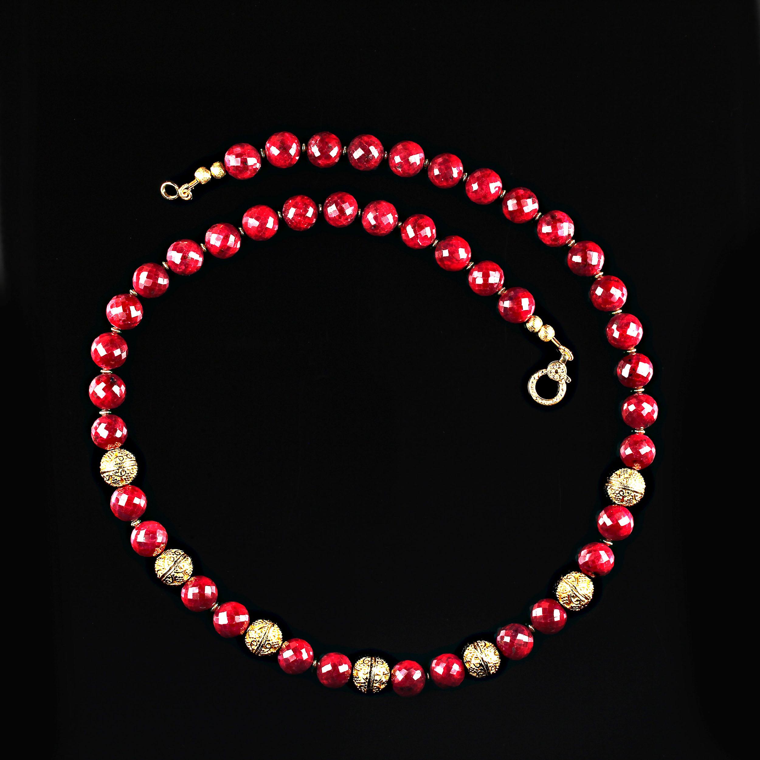 Artisan AJD Elegant faceted Ruby beaded necklace with goldy accents 21 Inches. For Sale