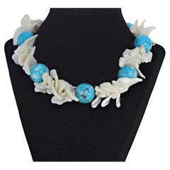 AJD Elegant Flippy White Pearls Enhance Blue Magnesites 17" Necklace
