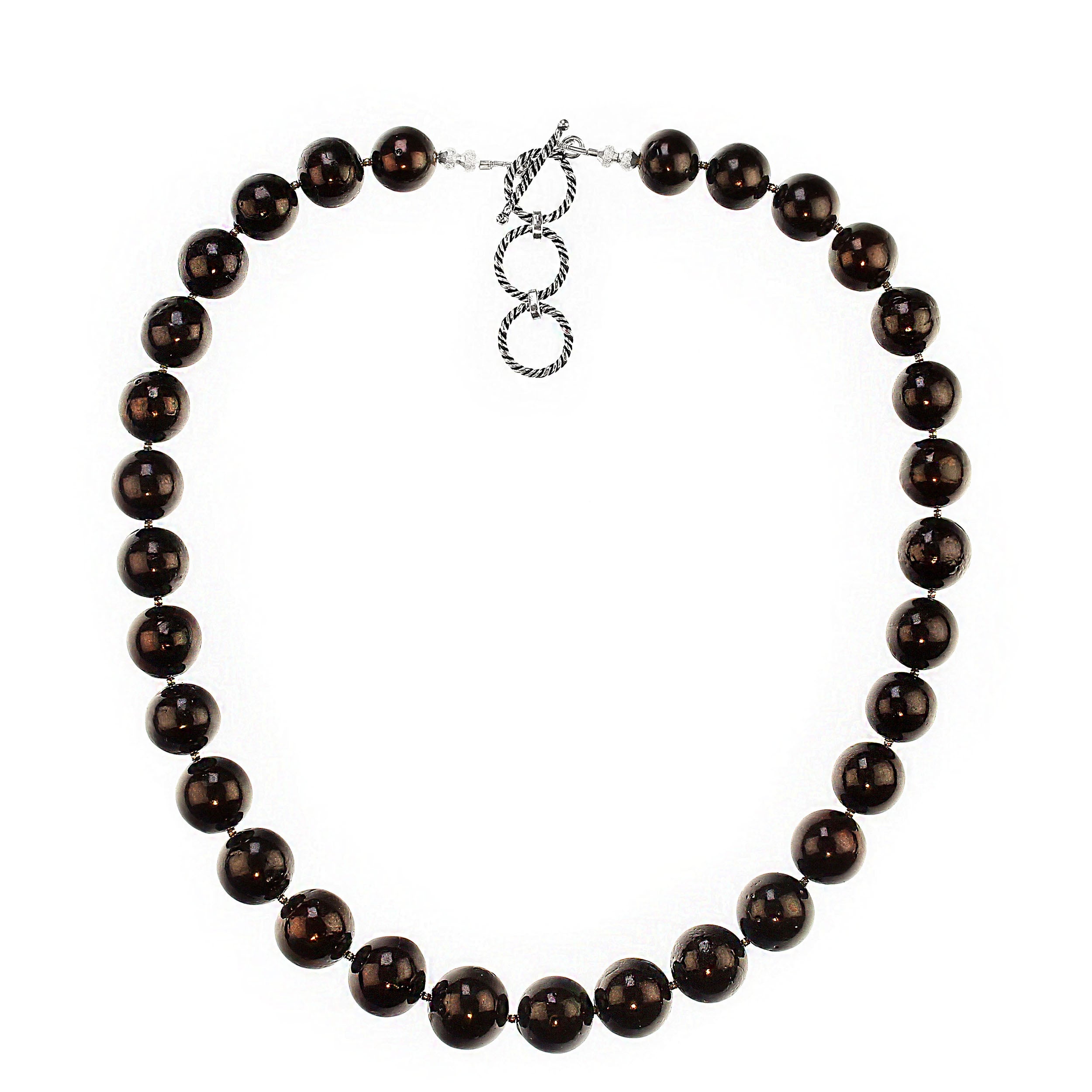 Perlina AJD Collana con gemme nere, elegante e delicatamente graduata, con accenti in argento in vendita