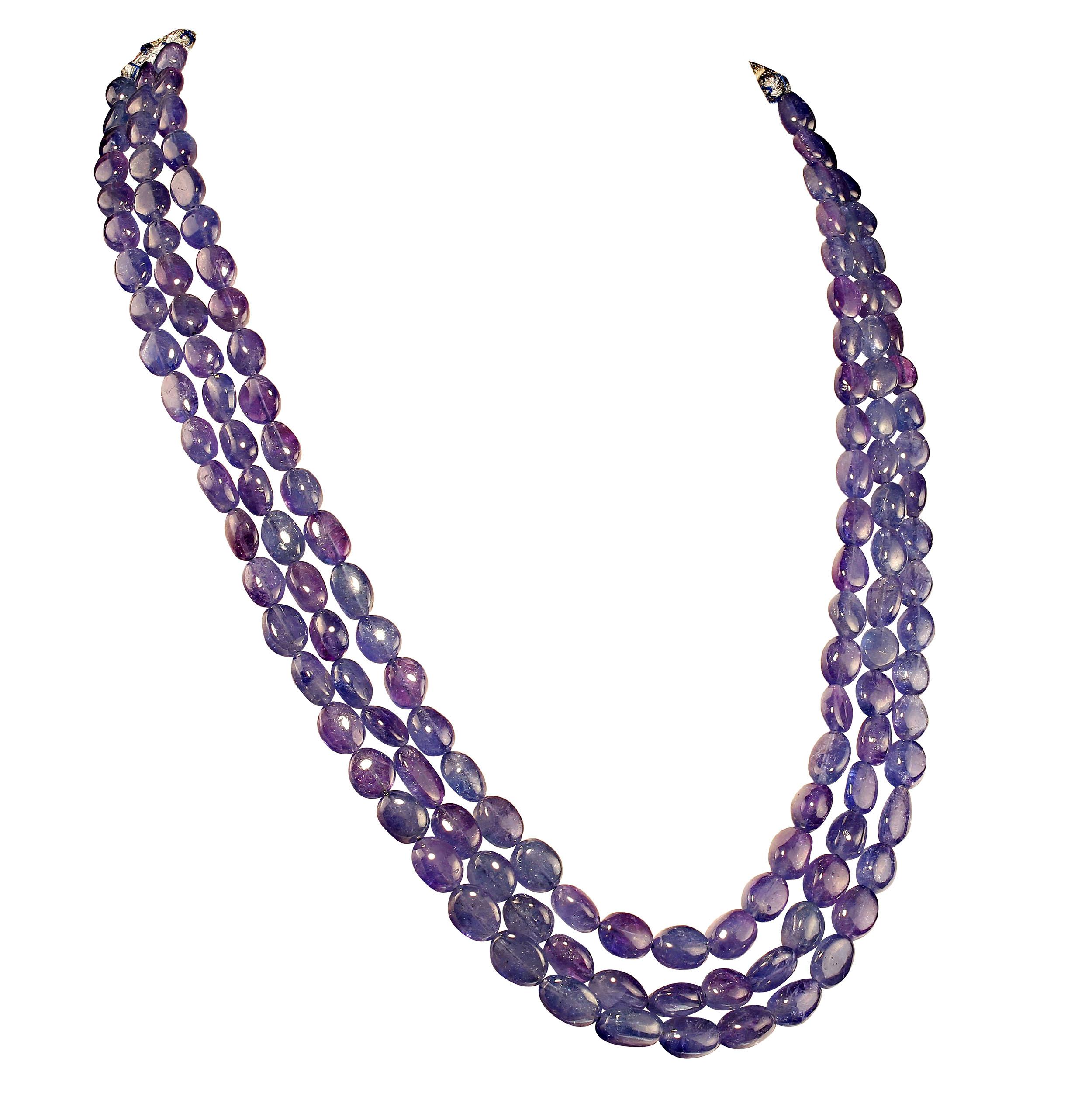 Artisan AJD 18 Inch Elegant Graduated Tanzanite Triple Strand Necklace 