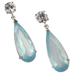 AJD Elegant Long Aquamarine and Genuine Scintillating Zircon Earrings