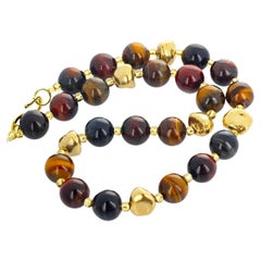 AJD ELEGANT Magnificent Natural Real 19" Polished Multi-color Tiger Eye Necklace