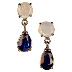 AJD Elegant Moonstone and Kyanite Earrings in 14K Glowing White Gold