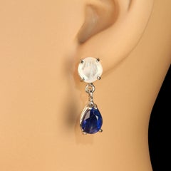 AJD Elegantes Pendientes de Piedra Lunar y Cianita en Oro Blanco Brillante de 14K