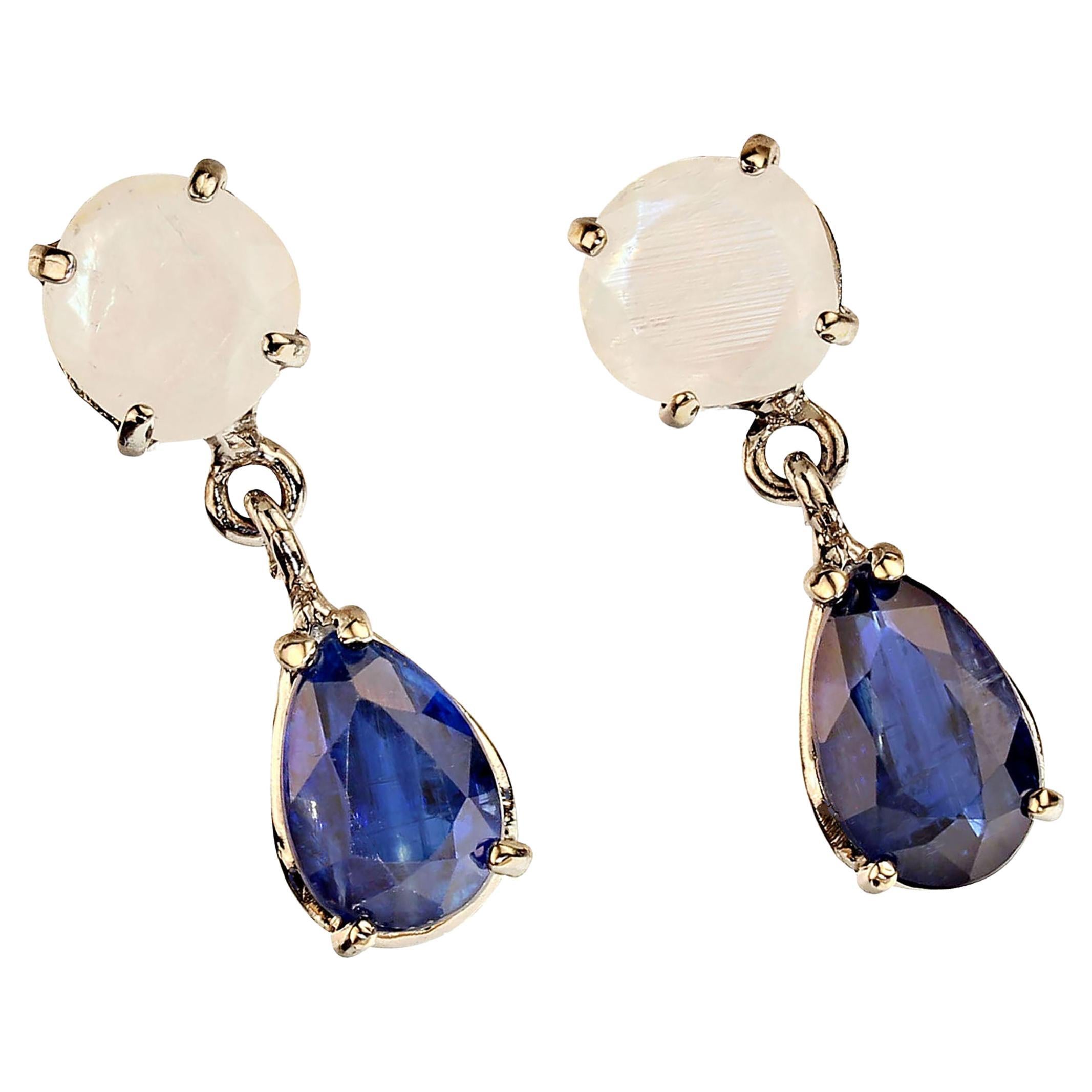 AJD Elegant Moonstone and Kyanite Earrings in 14K Glowing White Gold For Sale