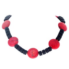 AJD, élégant collier en onyx noir naturel et magnesite rouge de 18 1/2 pouces