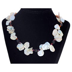 AJD Elegant Natural Keshi Pearls & Highly Polished Gemcut Smoky Quartz Necklace