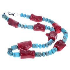 Collana AJD Elegance in vero turchese naturale e vero corallo rosso di bambù da 19 1/2".