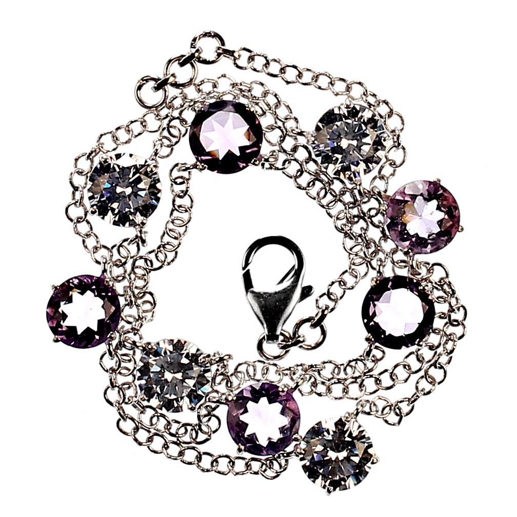 Women's or Men's AJD Elegant Necklace of Amethyst and genuine White Zircon  February Birthstone For Sale
