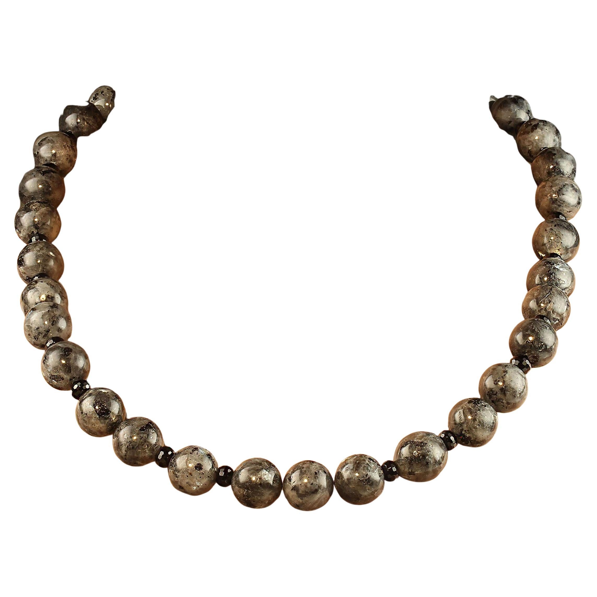 AJD Elegante Collar de Rara Gema Larvikita y Ónix Negro
