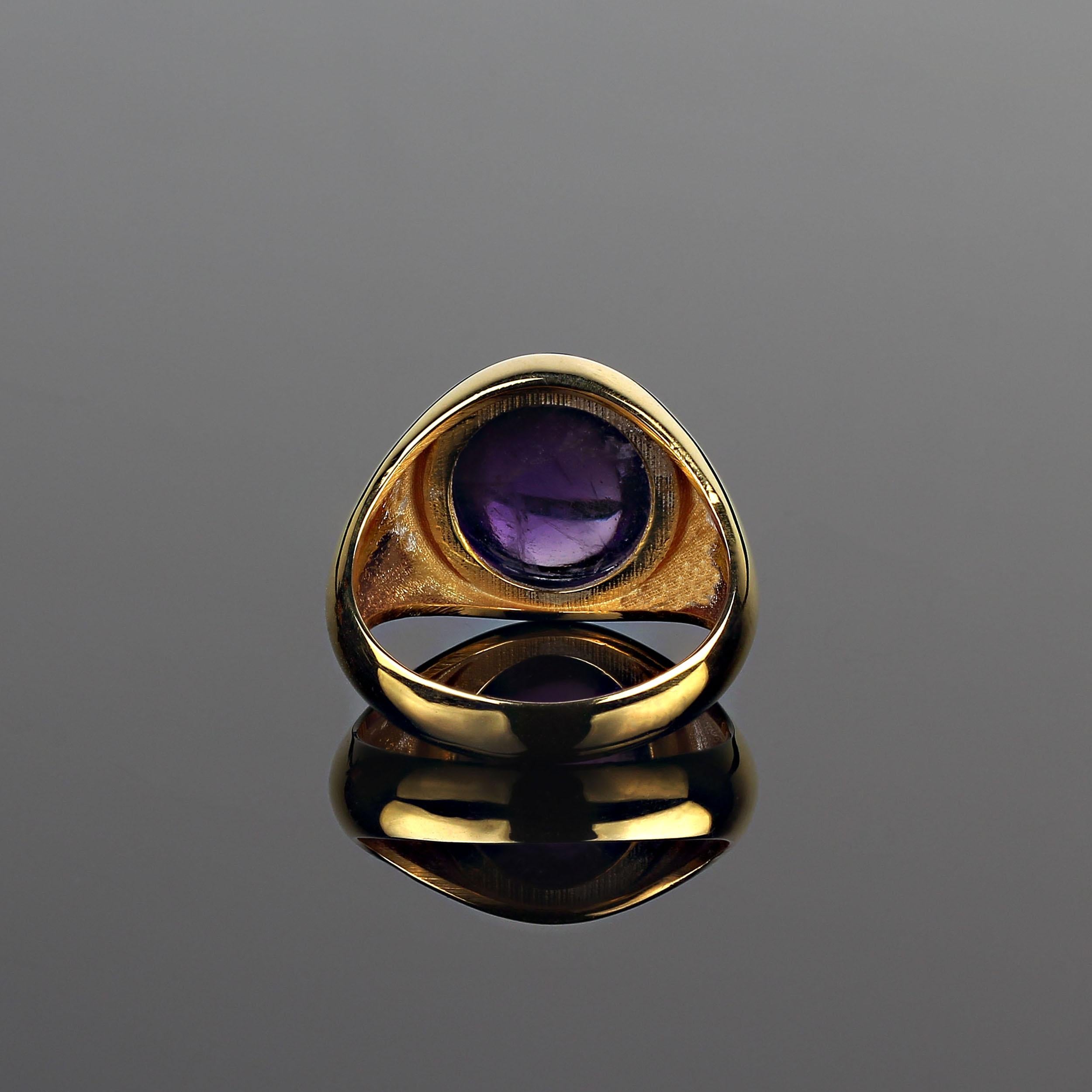AJD Elegant Oval Amethyst Cabochon Set in Gold Rhodium Ring February Birthstone! In New Condition For Sale In Raleigh, NC