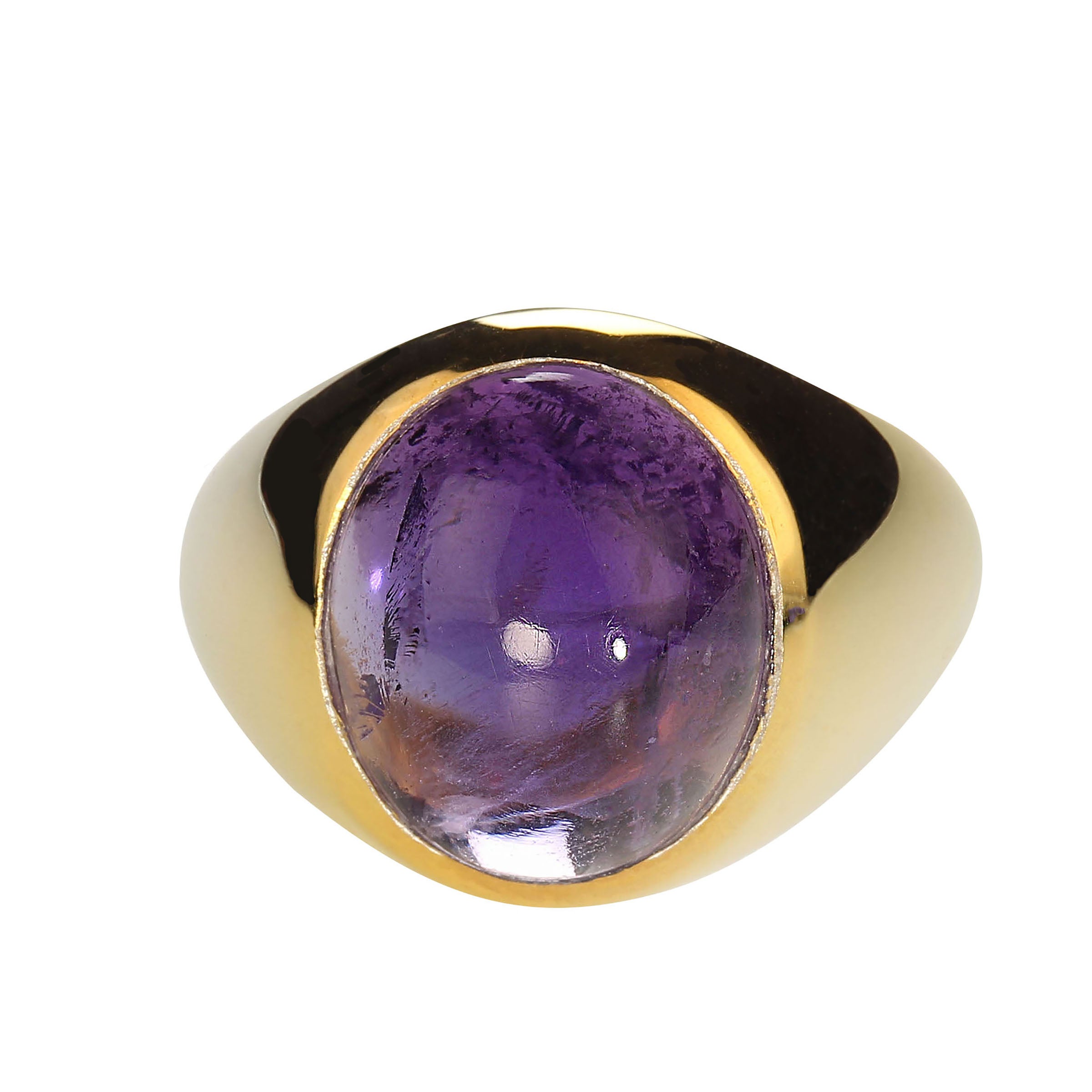 AJD Elegant Oval Amethyst Cabochon Set in Gold Rhodium Ring February Birthstone!