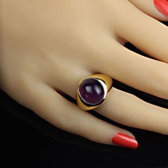 AJD Elegante Cabujón Ovalado de Amatista Engastado en Anillo de Oro Rodio ¡Piedra de Nacimiento de Febrero!