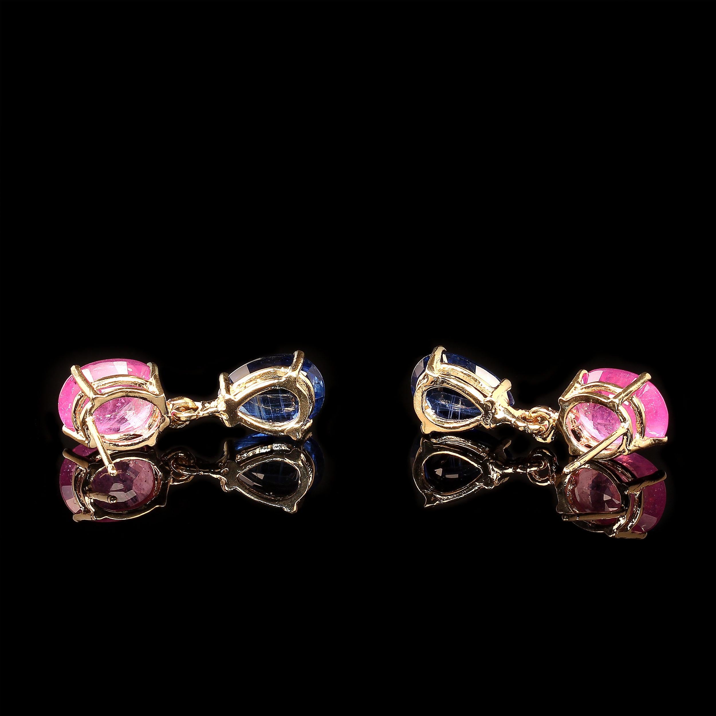 Elegante Ohrringe aus 14 Karat Gelbgold mit rosa Saphir und blauem Kyanit von JD (Ovalschliff) im Angebot