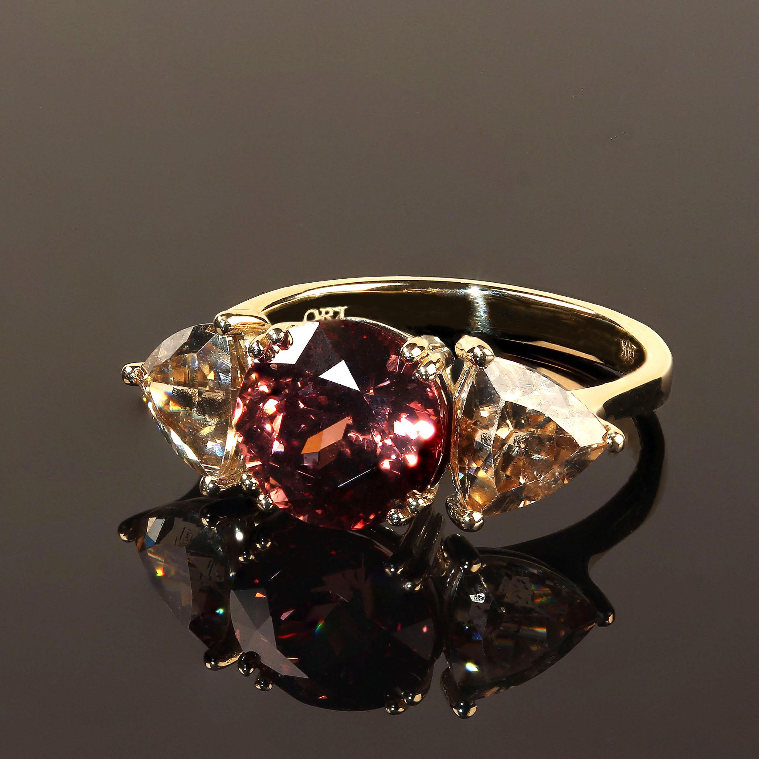 Contemporary AJD Elegant Red and Smoky Cambodian Zircon Dinner Ring For Sale