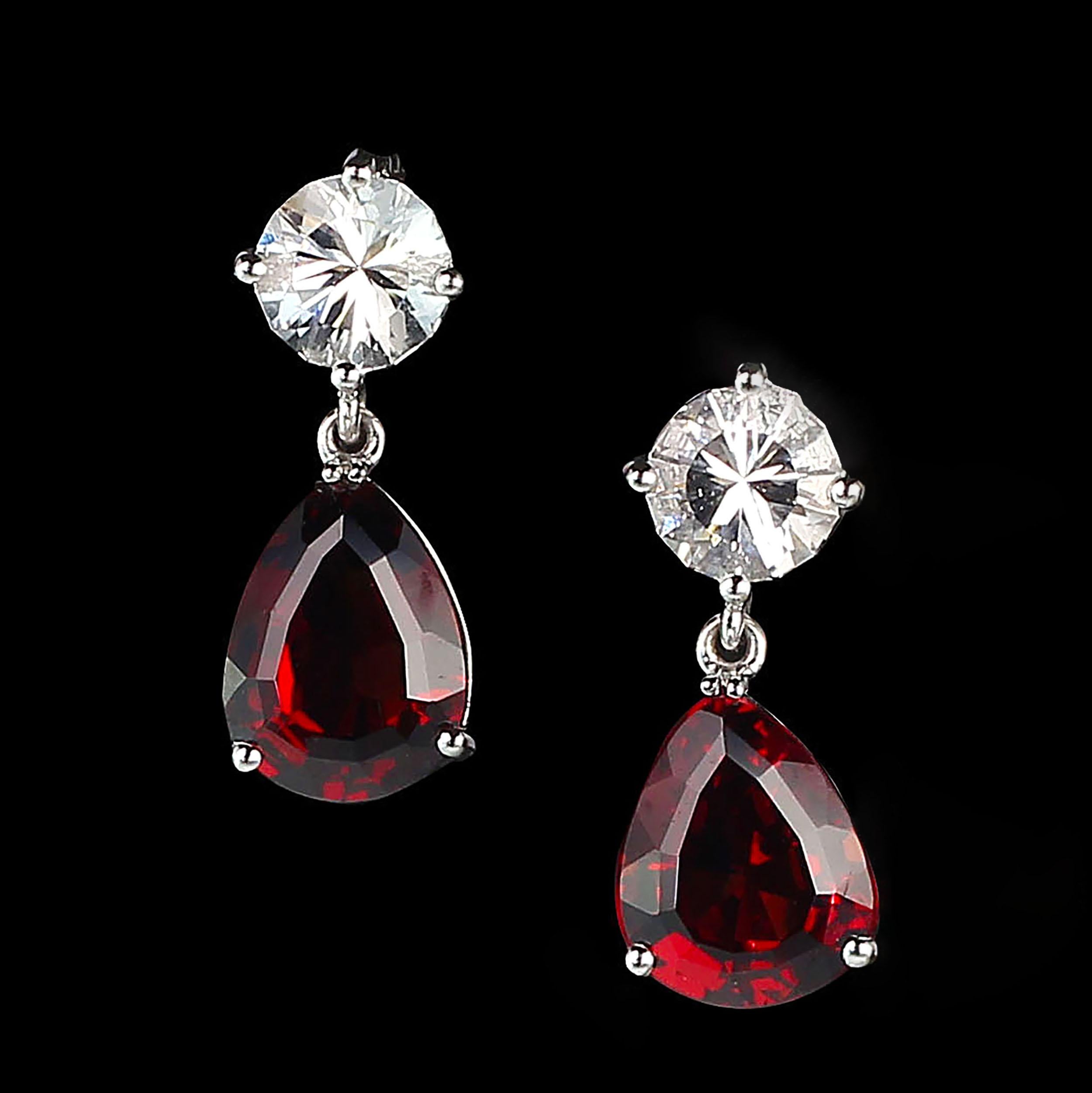 AJD Elegant Red Garnet and White Dangle Earrings  4