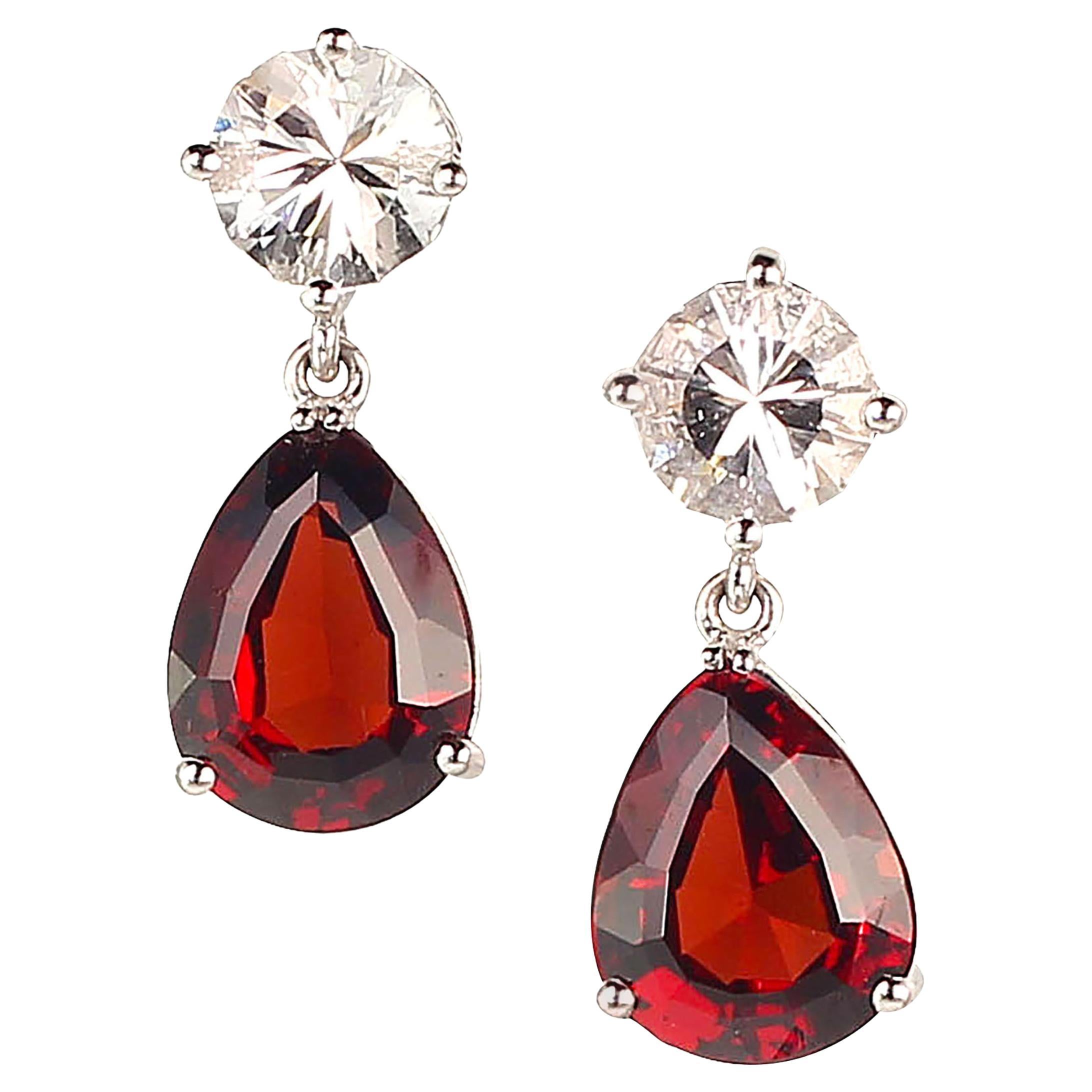 AJD Elegant Red Garnet and White Dangle Earrings 