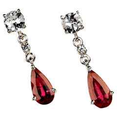 Elegant Rubelite Dangle Earrings in Sterling Silver with Zircons