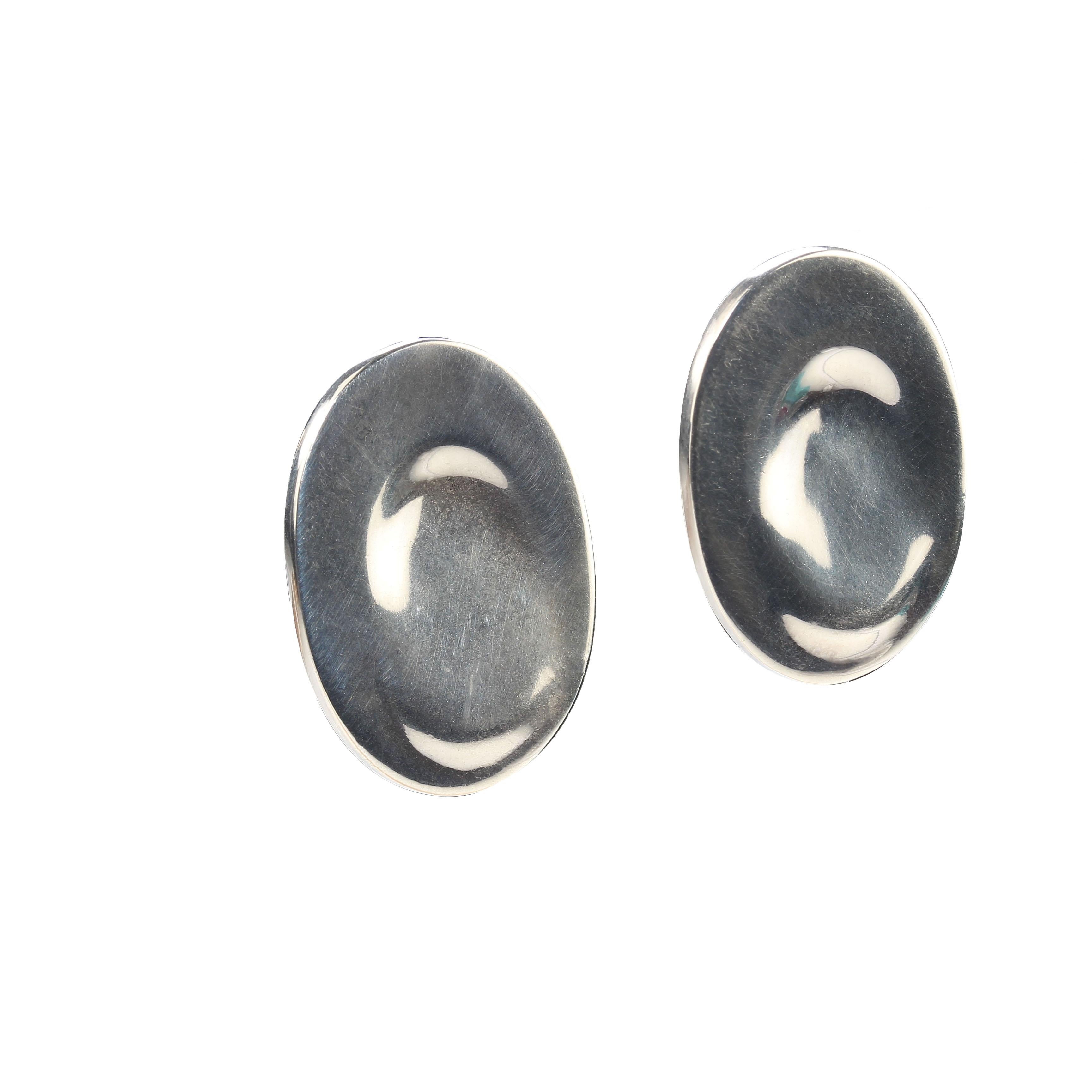 Women's or Men's AJD Elegant Sterling Silver Oval Earrings For Sale