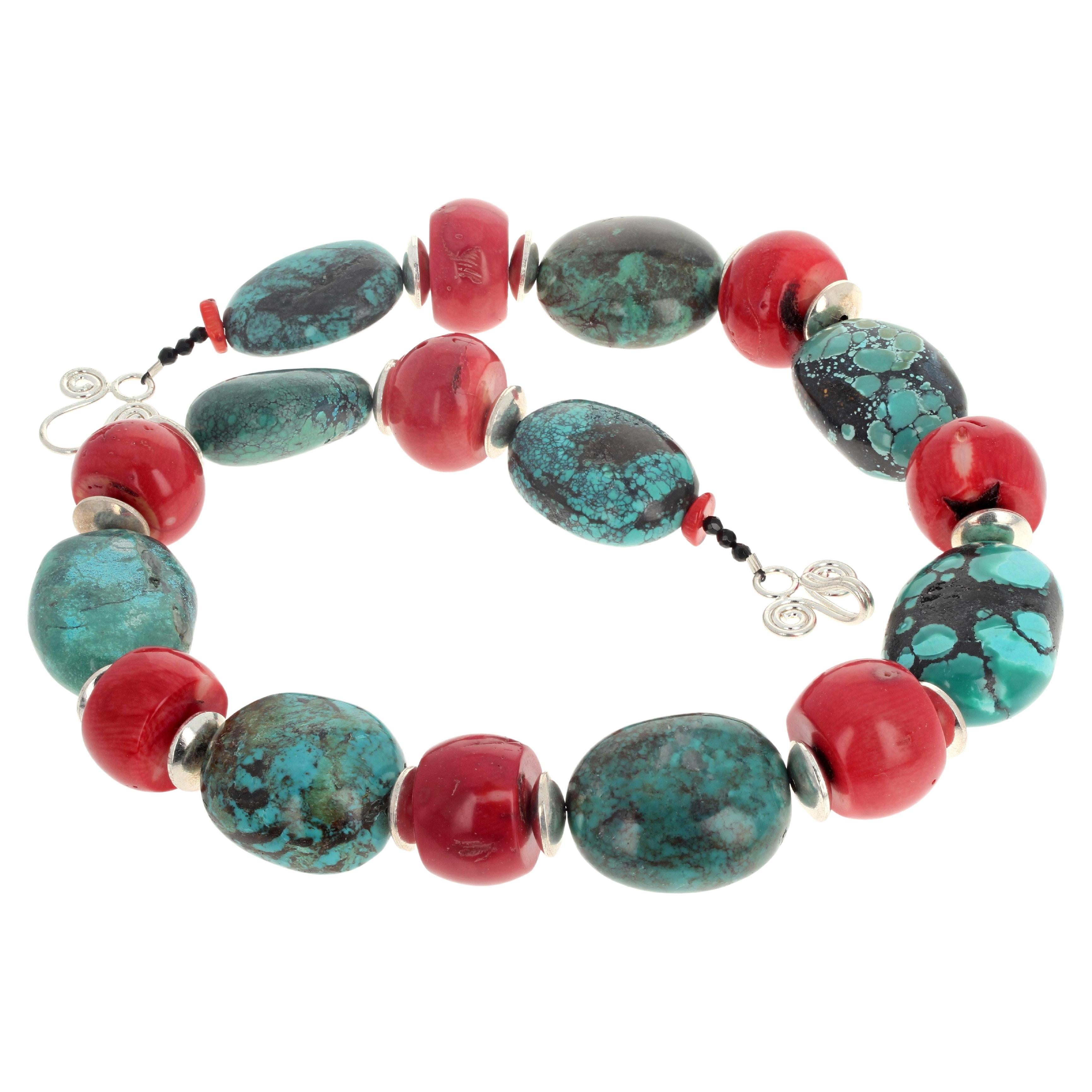 AJD Elegant Strand of Natural Highly Polished Coral & Turquoise Necklace