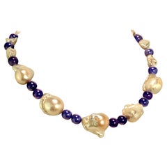 AJD Elegant White Baroque Pearl and Tanzanite Necklace June Birthstone