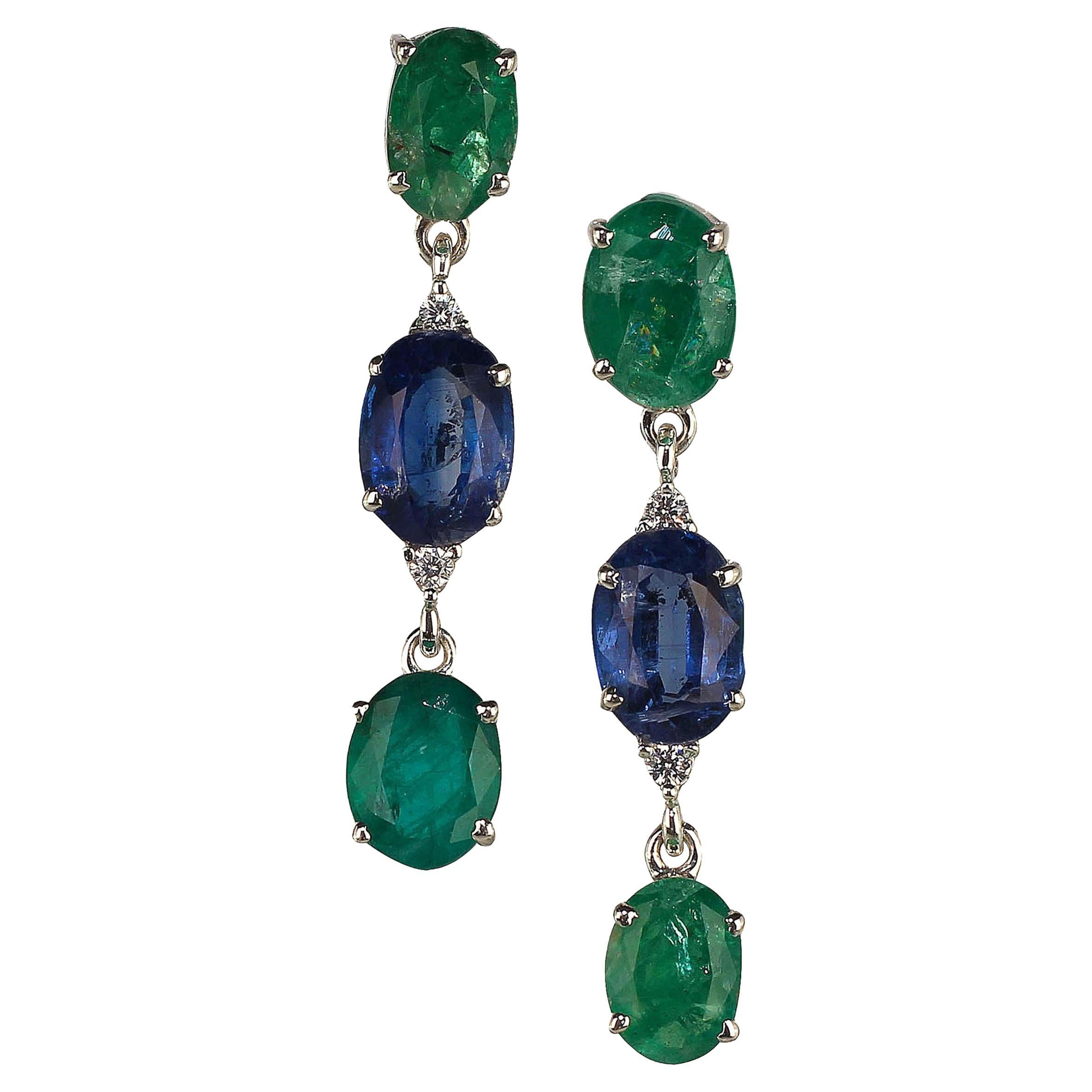 AJD Emerald and Kyanite Dangle Earrings
