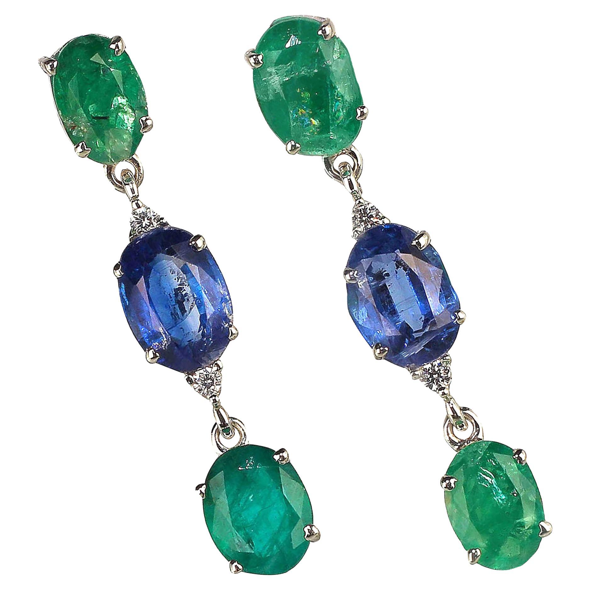 AJD Elegant Emerald and Kyanite Dangle Earrings For Sale