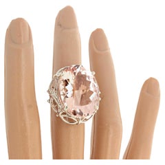 AJD Enormous Glowing Clear Real 30 Ct. Morganite Sterling Silver Cocktail Ring