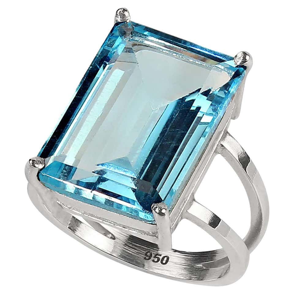 Topaz Classic Rings AJD Classic Three Stone Ring of Emerald Cut London Blue Topaz For Sale ...